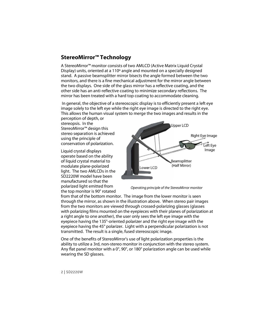 Planar sd2220w manual StereoMirror Technology 