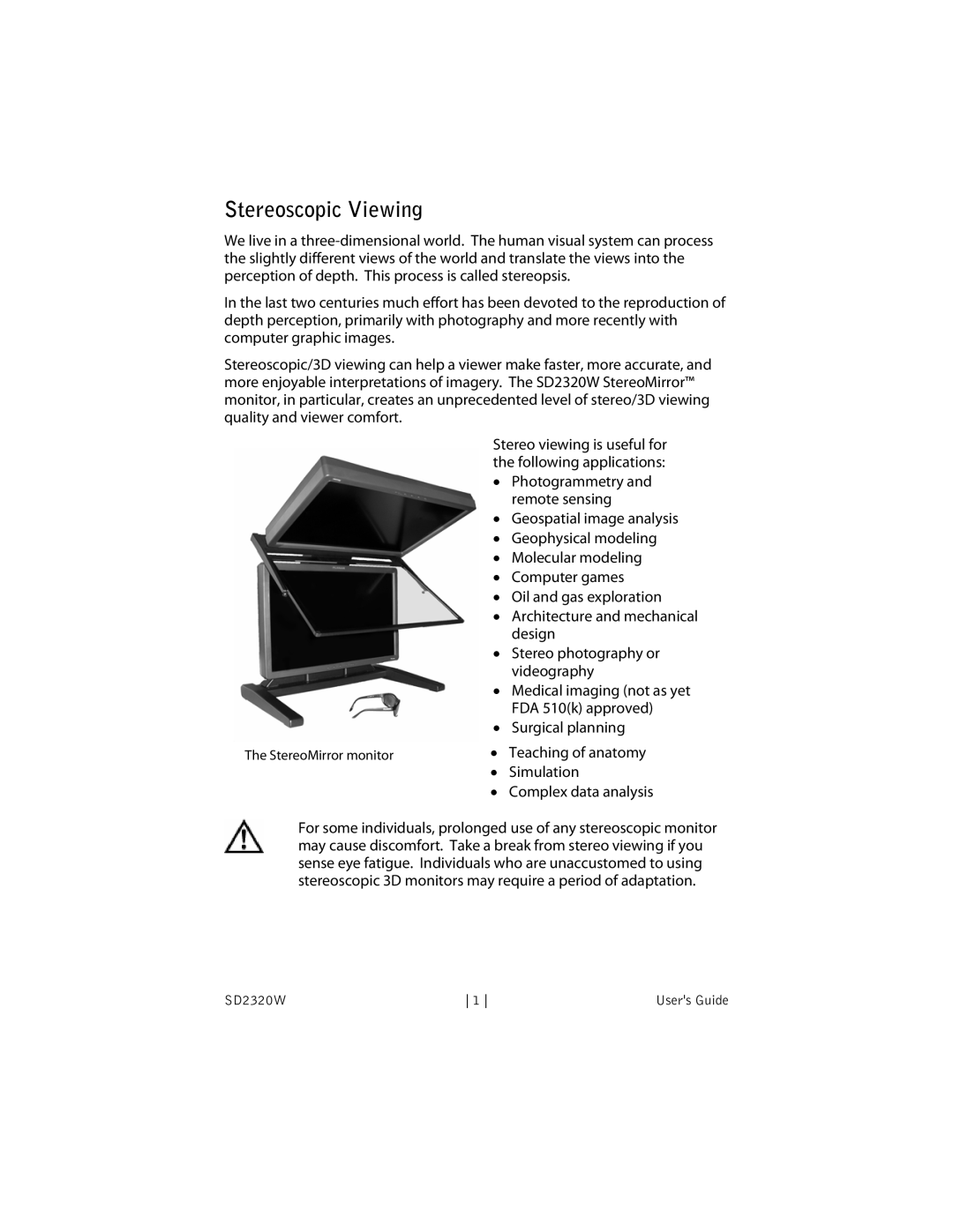 Planar SD2320W manual Stereoscopic Viewing, Complex data analysis 