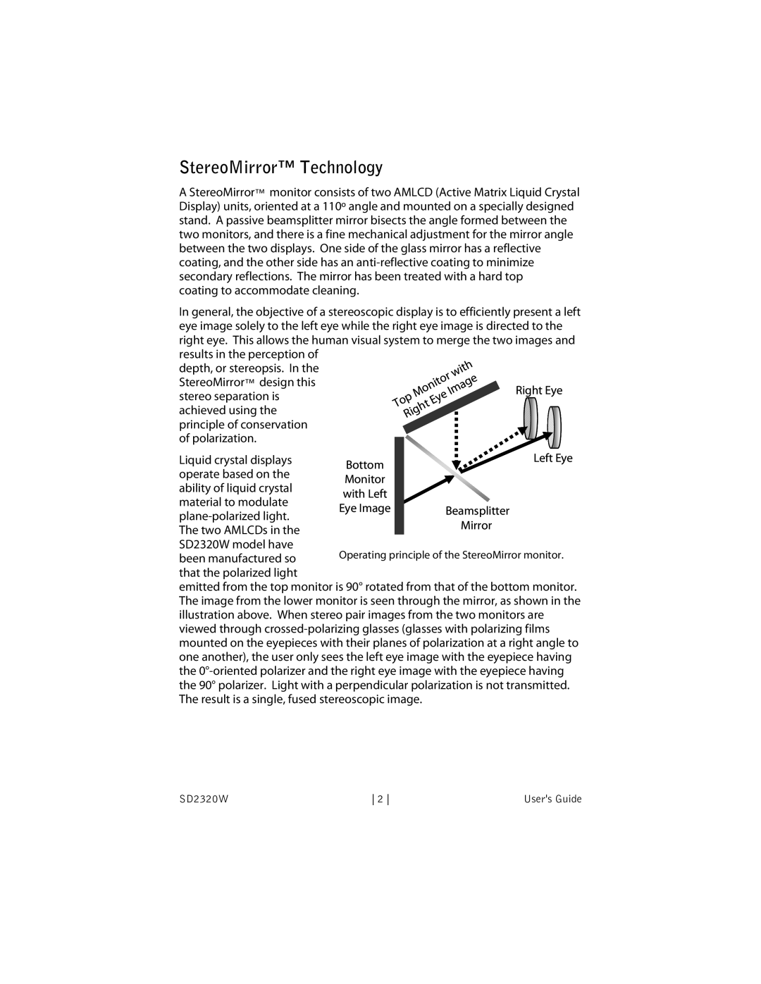 Planar SD2320W manual StereoMirror Technology 