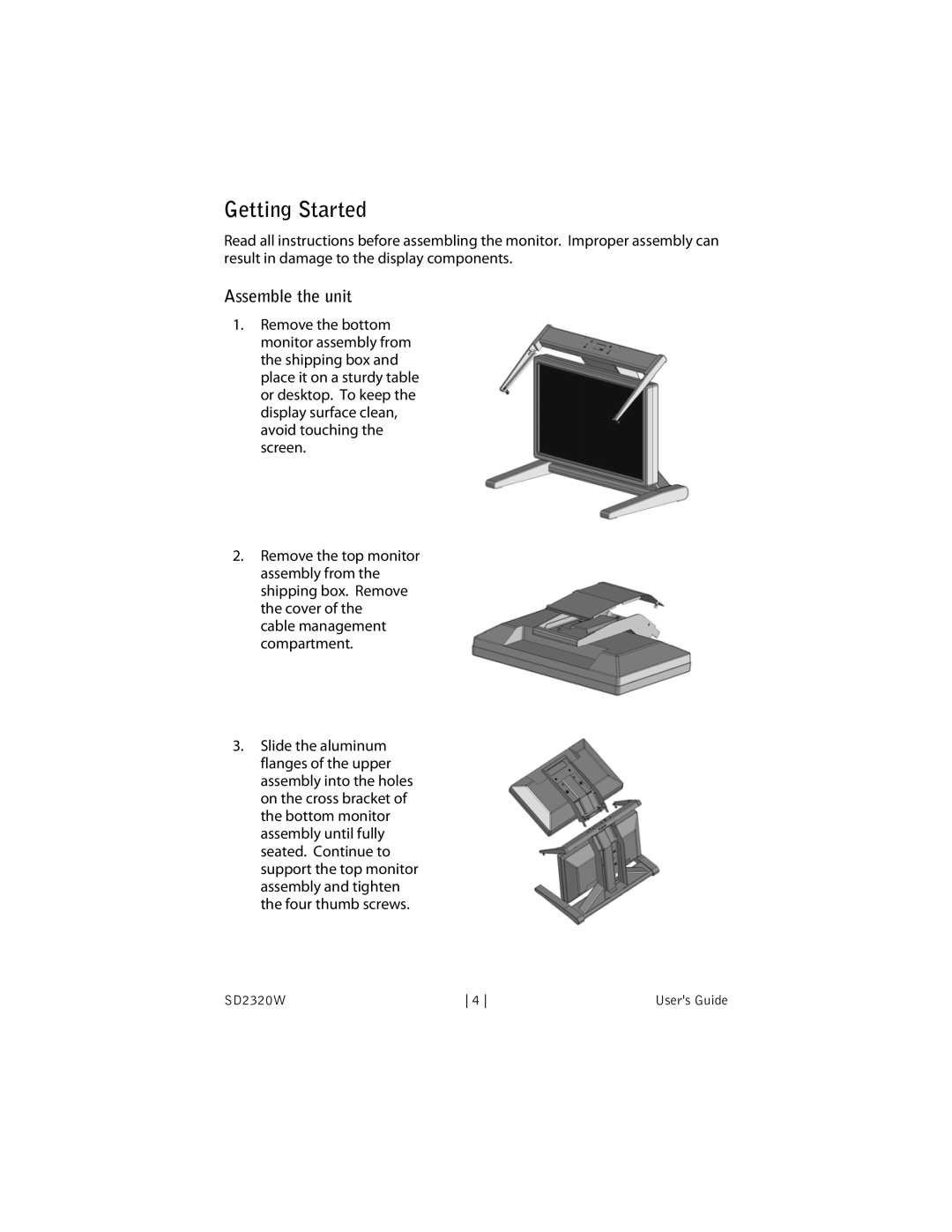 Planar SD2320W manual Getting Started, Assemble the unit 