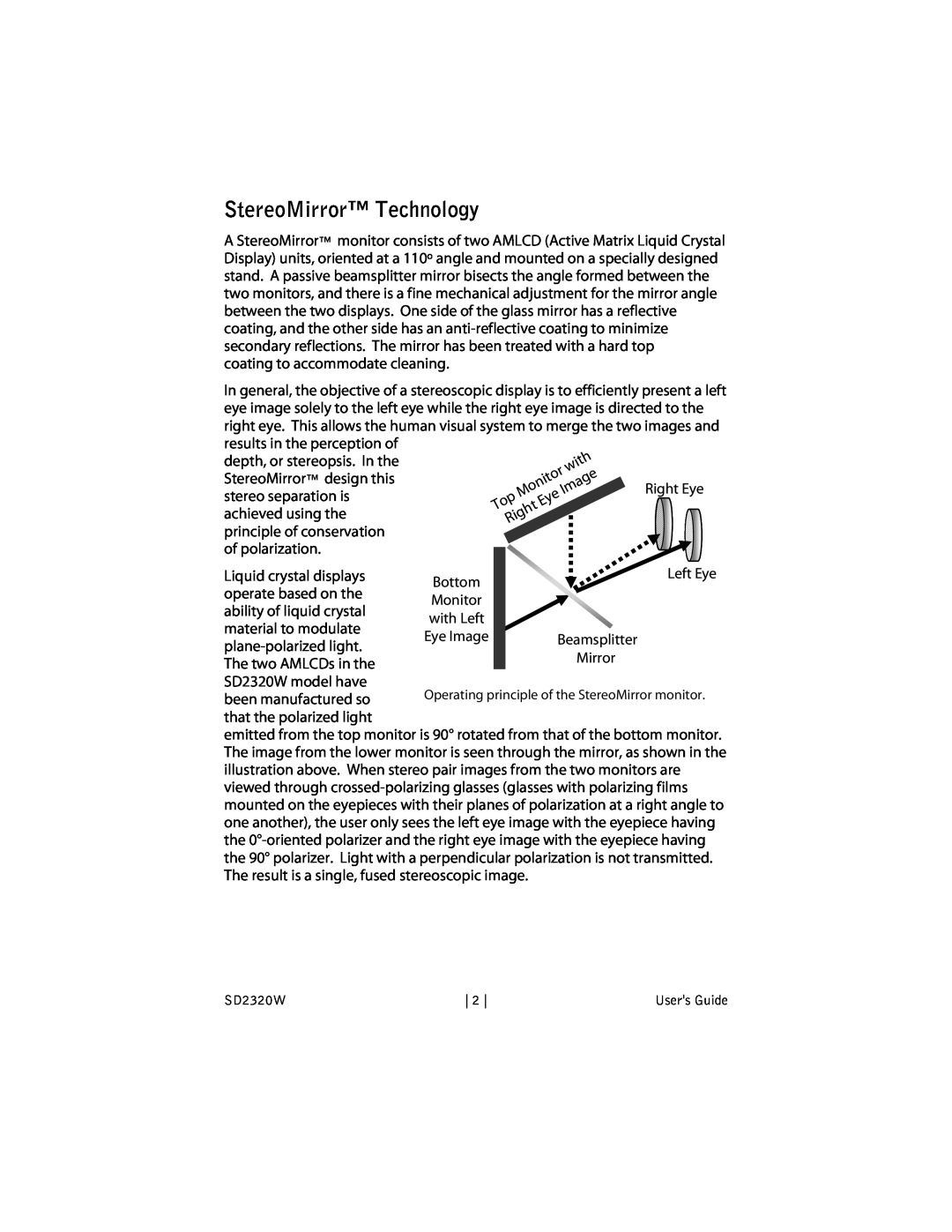 Planar SD2320W manual StereoMirror Technology 