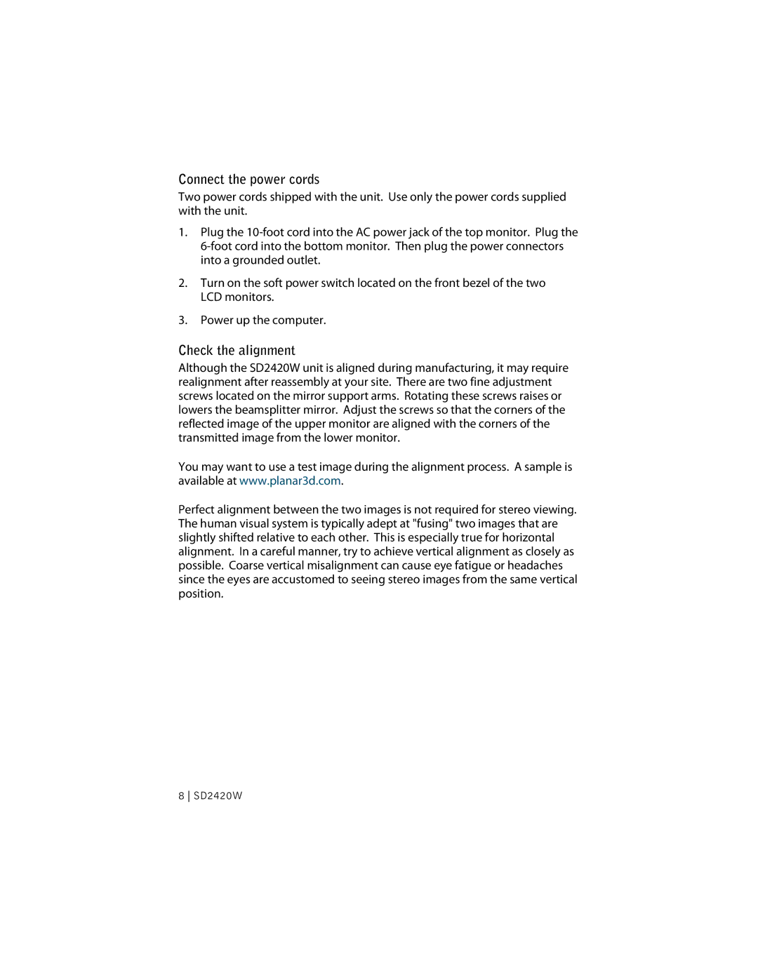 Planar SD2420W manual Connect the power cords, Check the alignment 