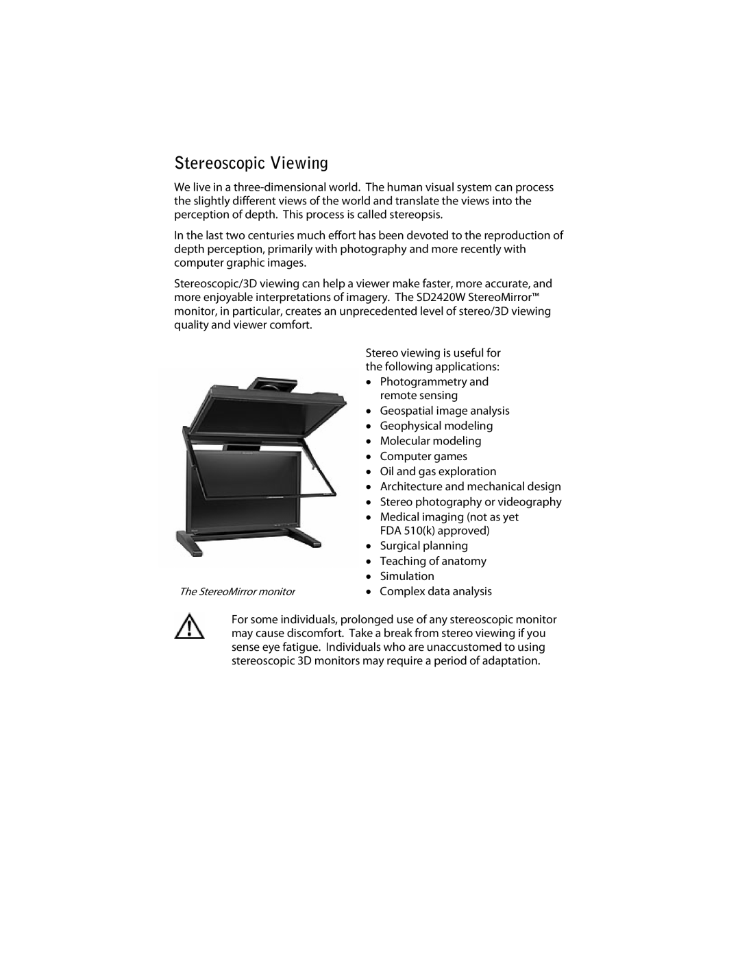 Planar SD2420W manual Stereoscopic Viewing, Complex data analysis 