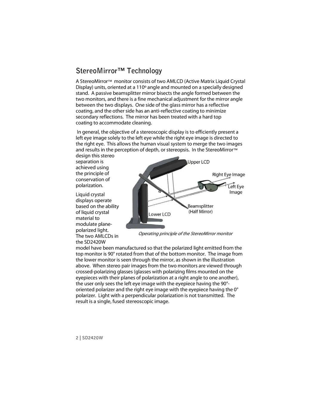 Planar SD2420W manual StereoMirror Technology 