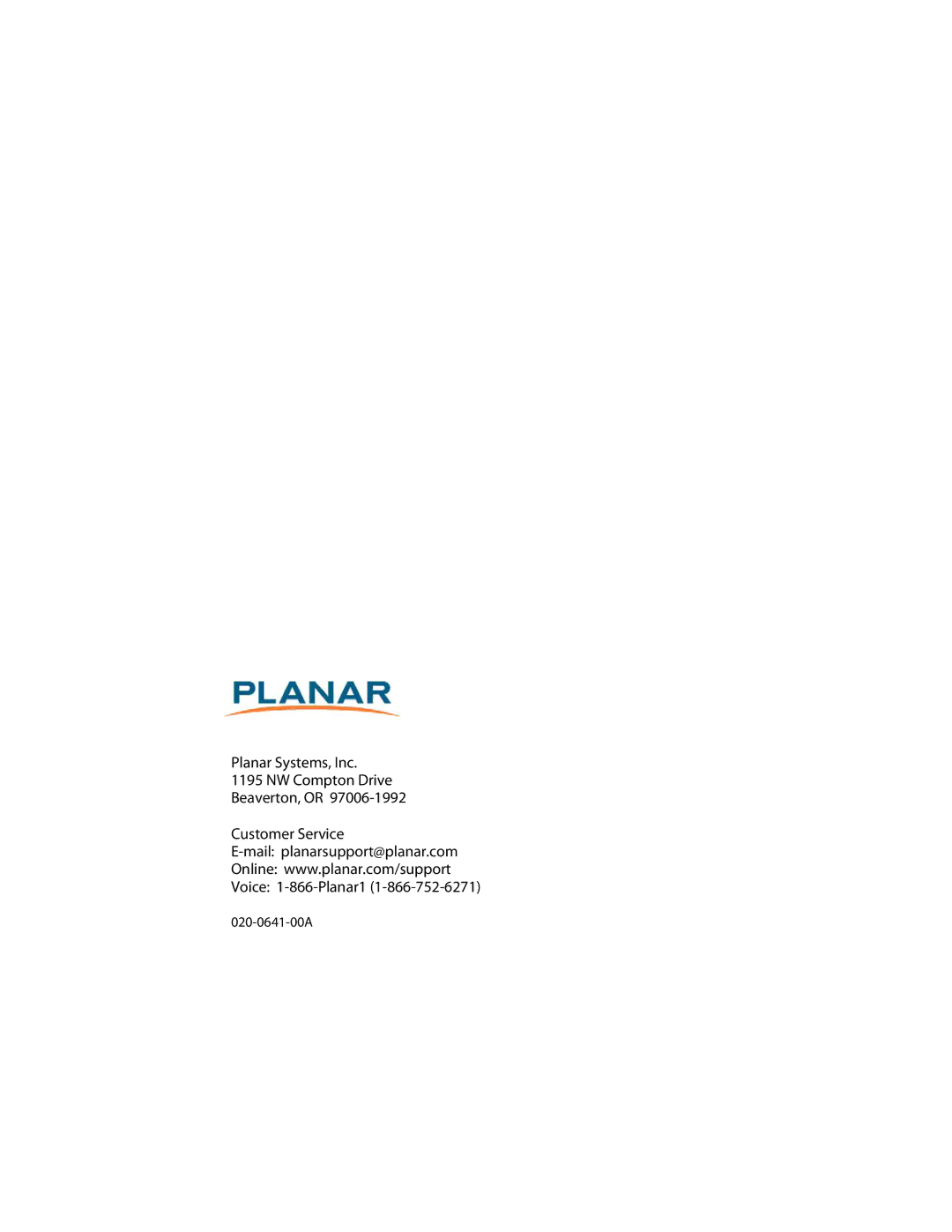 Planar SD2620W manual 020-0641-00A 