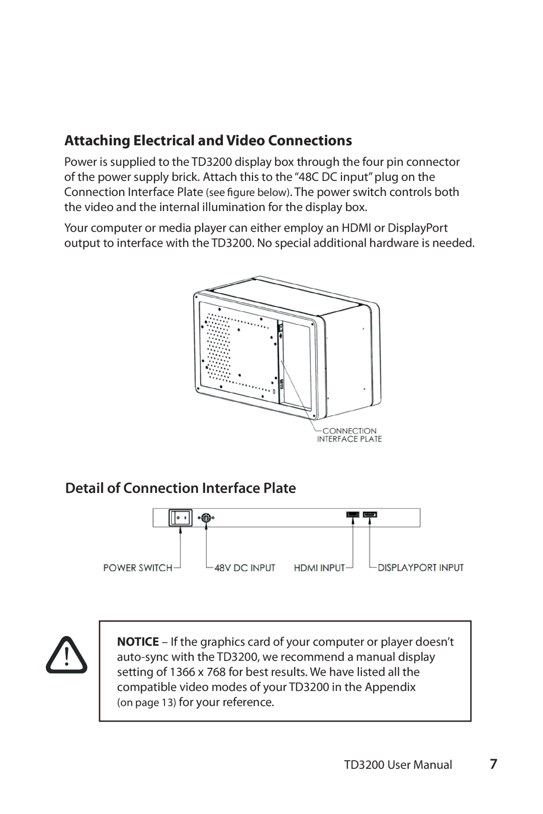 Planar TD3200 user manual Attaching Electrical and Video Connections, Detail of Connection Interface Plate 