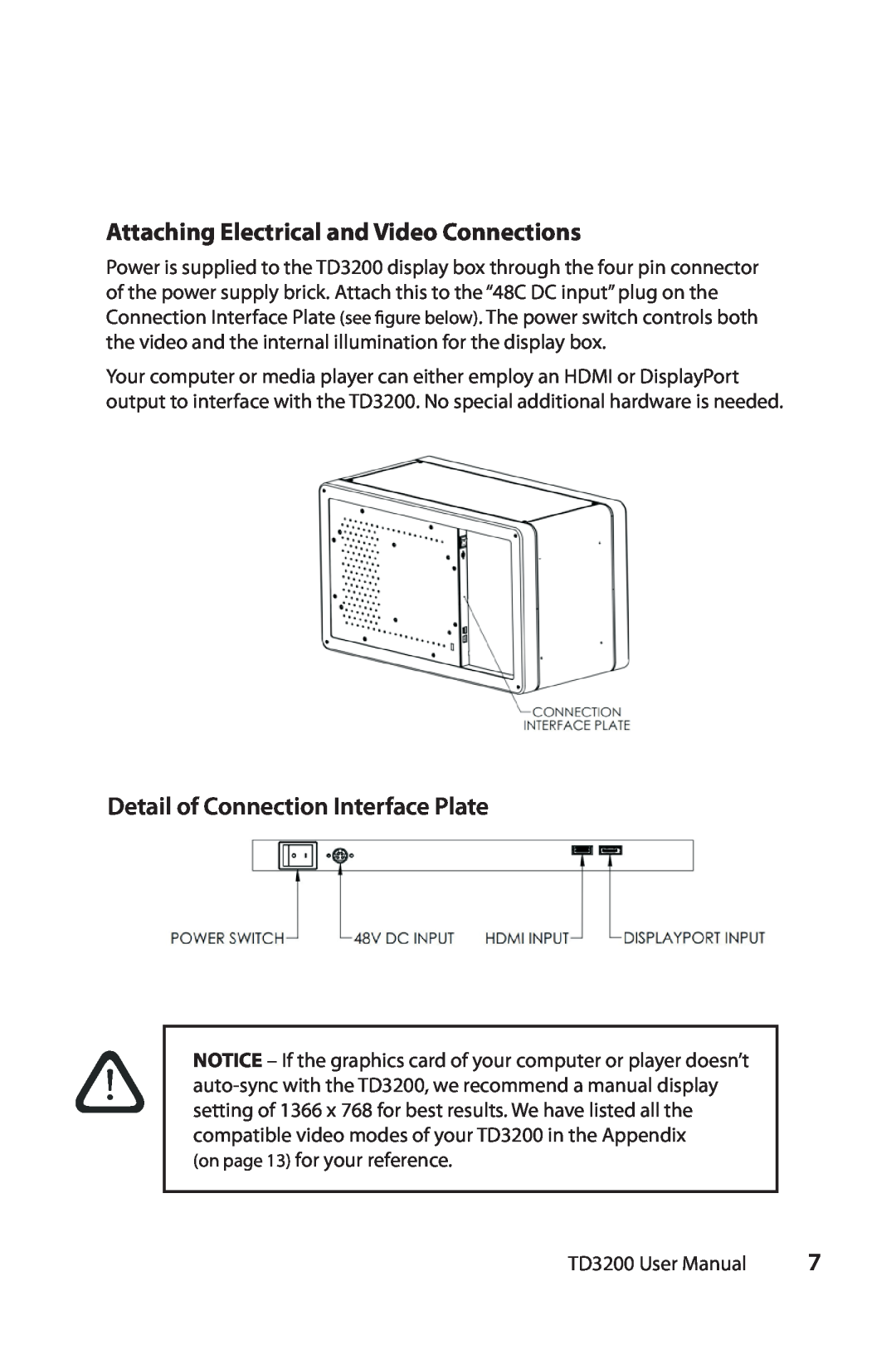 Planar TD3200 user manual Attaching Electrical and Video Connections, Detail of Connection Interface Plate 