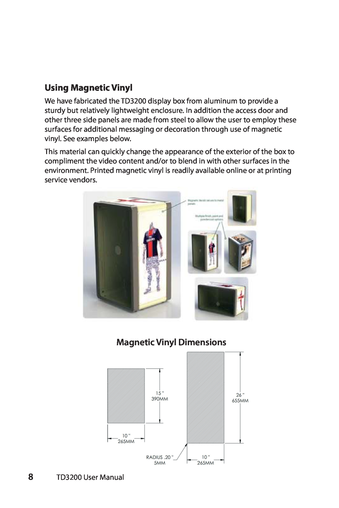 Planar TD3200 user manual Using Magnetic Vinyl, Magnetic Vinyl Dimensions 