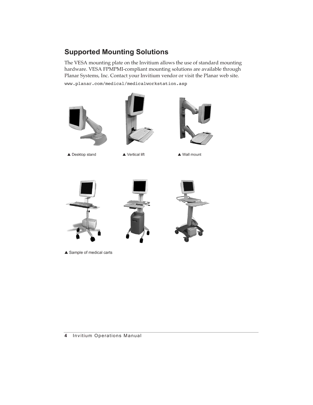 Planar Tn4, Tk7 manual Supported Mounting Solutions 