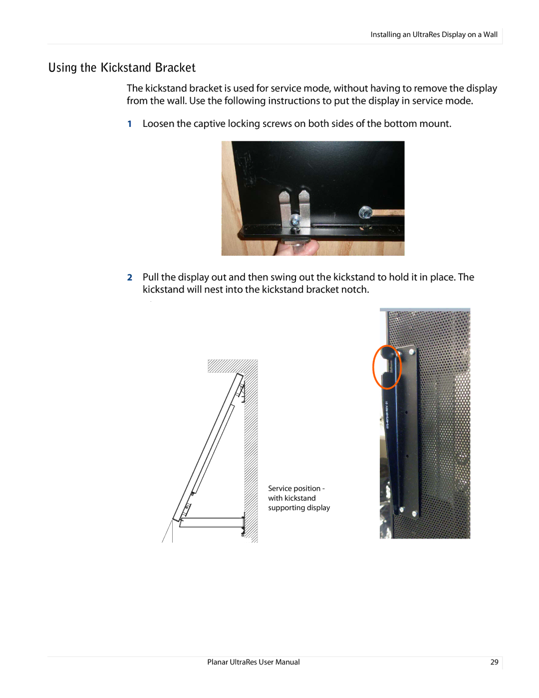 Planar UR8450-MX, UR8450-LX, UR8450-3D manual Using the Kickstand Bracket 