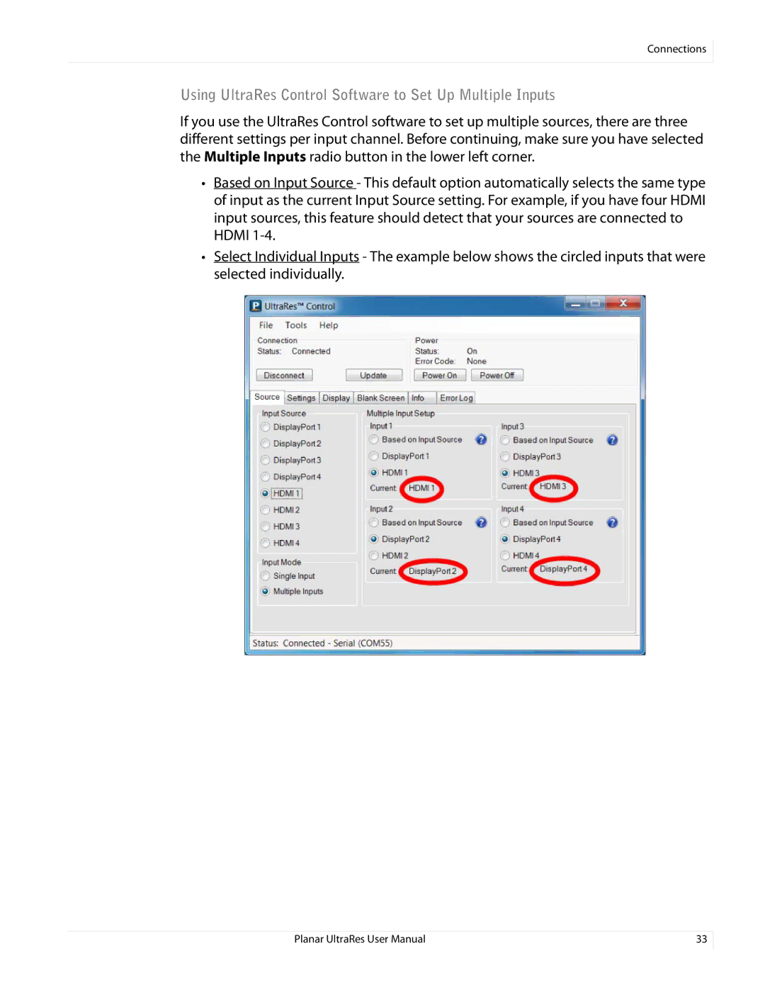 Planar UR8450-LX, UR8450-3D, UR8450-MX manual Using UltraRes Control Software to Set Up Multiple Inputs 