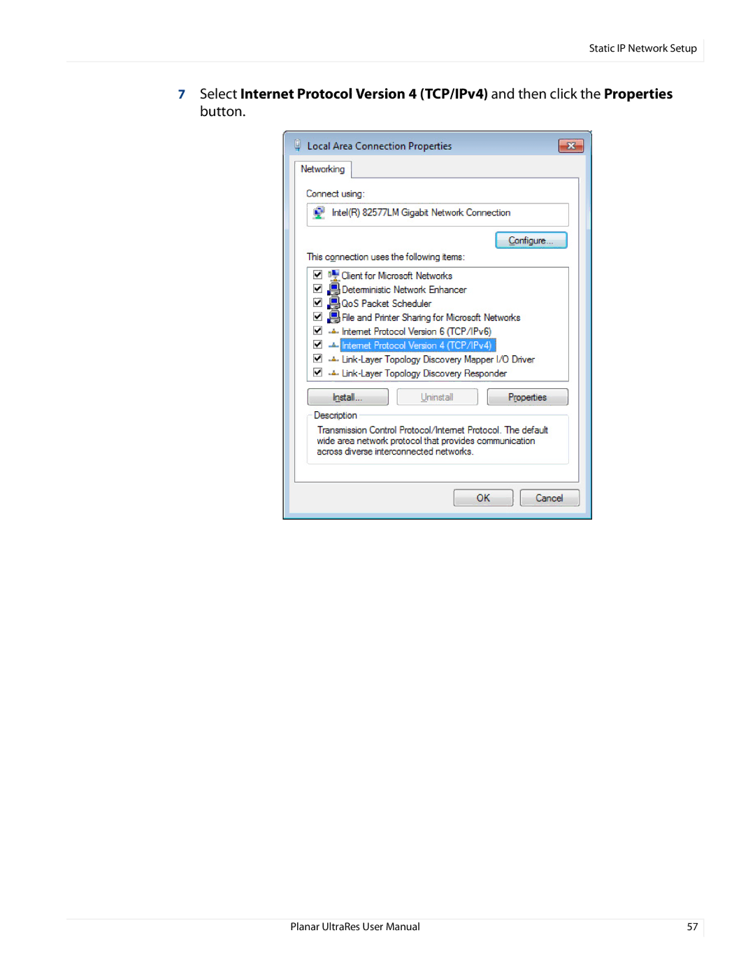 Planar UR8450-LX, UR8450-3D, UR8450-MX manual Static IP Network Setup 