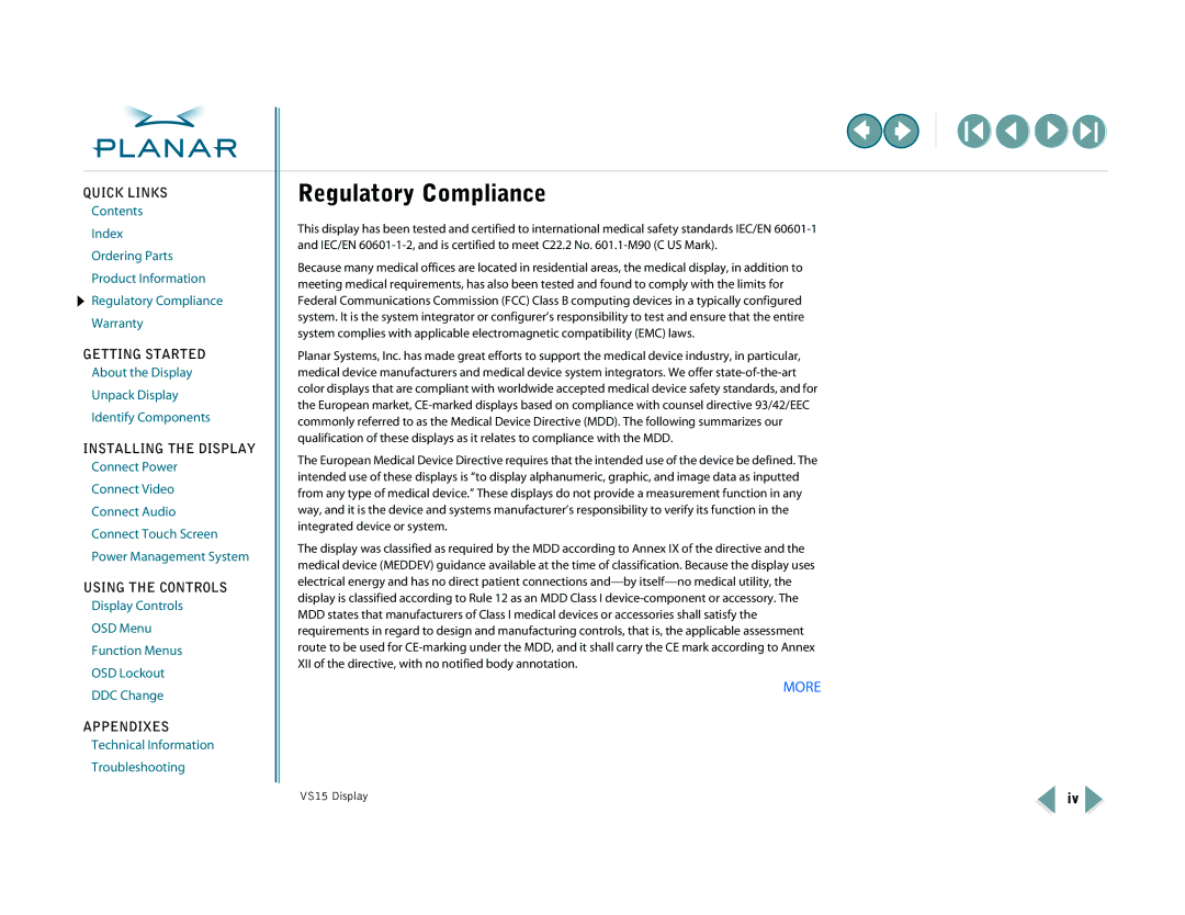 Planar VS15XAD-TR warranty Regulatory Compliance, More 