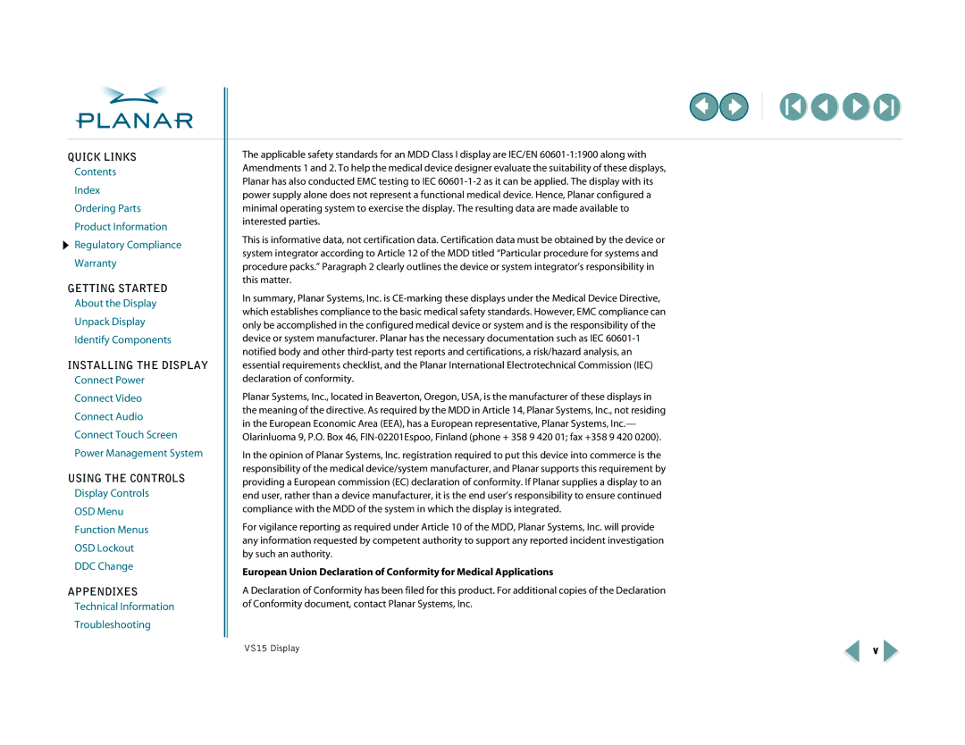 Planar VS15XAD-TR warranty Quick Links 