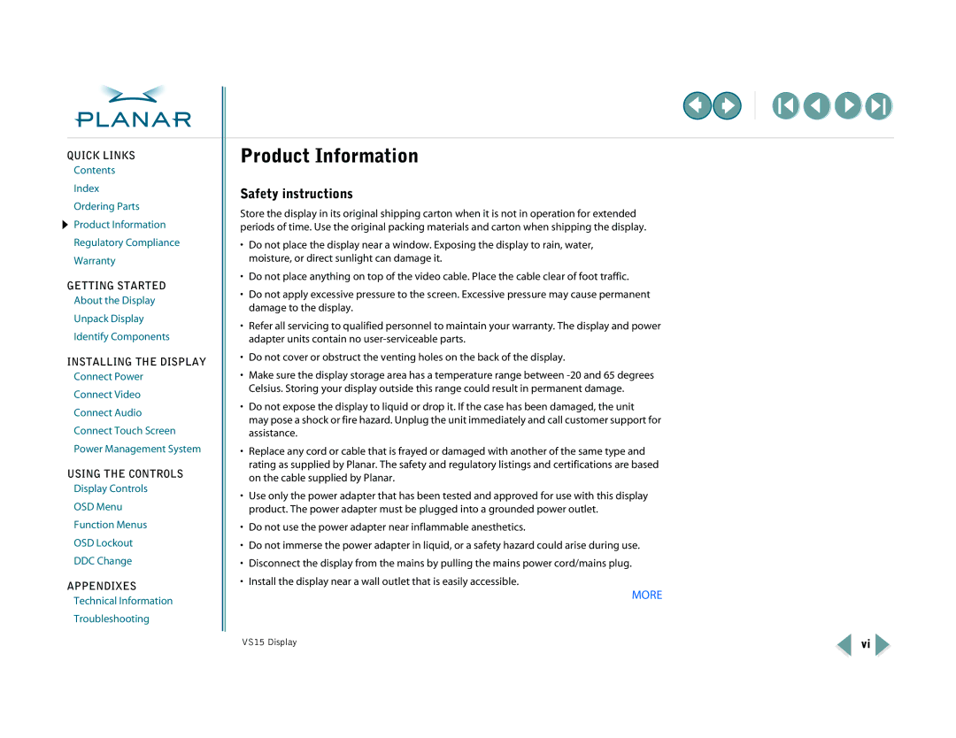 Planar VS15XAD-TR warranty Product Information, Safety instructions 