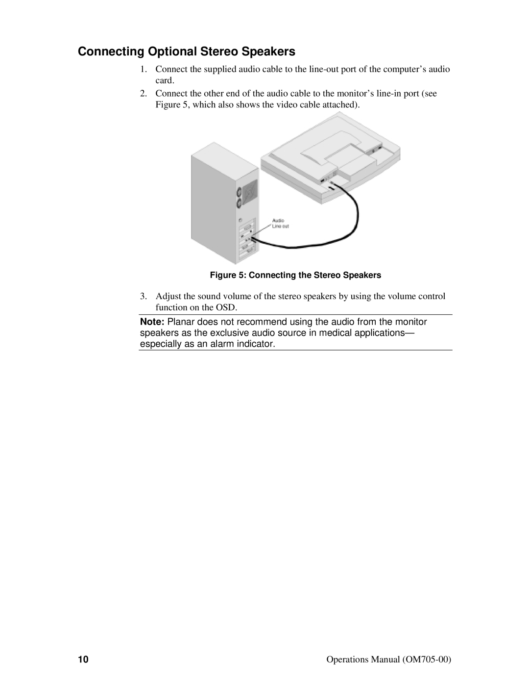 Planar VS15XAD manual Connecting Optional Stereo Speakers, Connecting the Stereo Speakers 