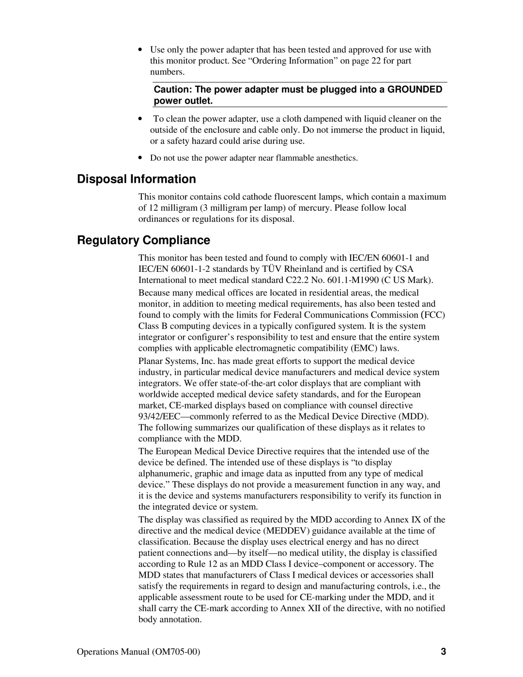 Planar VS15XAD manual Disposal Information, Regulatory Compliance 