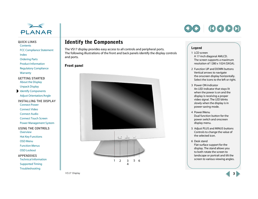 Planar VS17SXAD, VS15SXAD-TR warranty Identify the Components, Front panel 