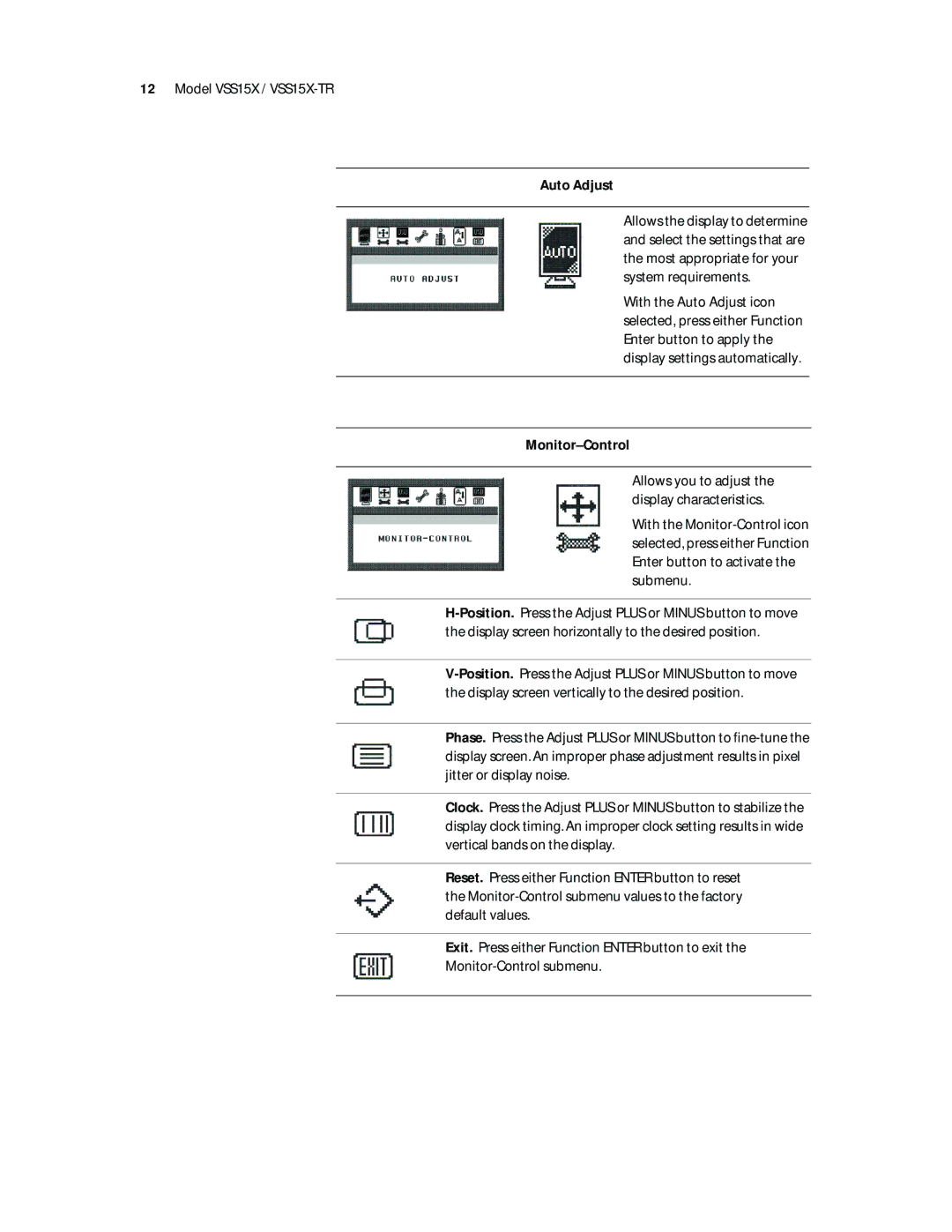 Planar VSS15X-TR warranty Auto Adjust, Monitor-Control 