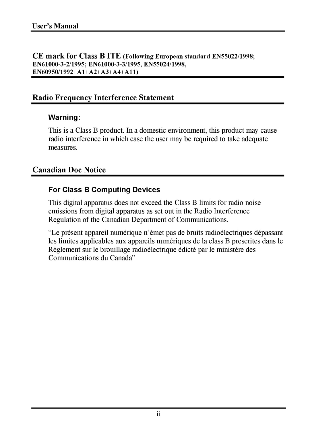 Planar WS231 manual Radio Frequency Interference Statement 