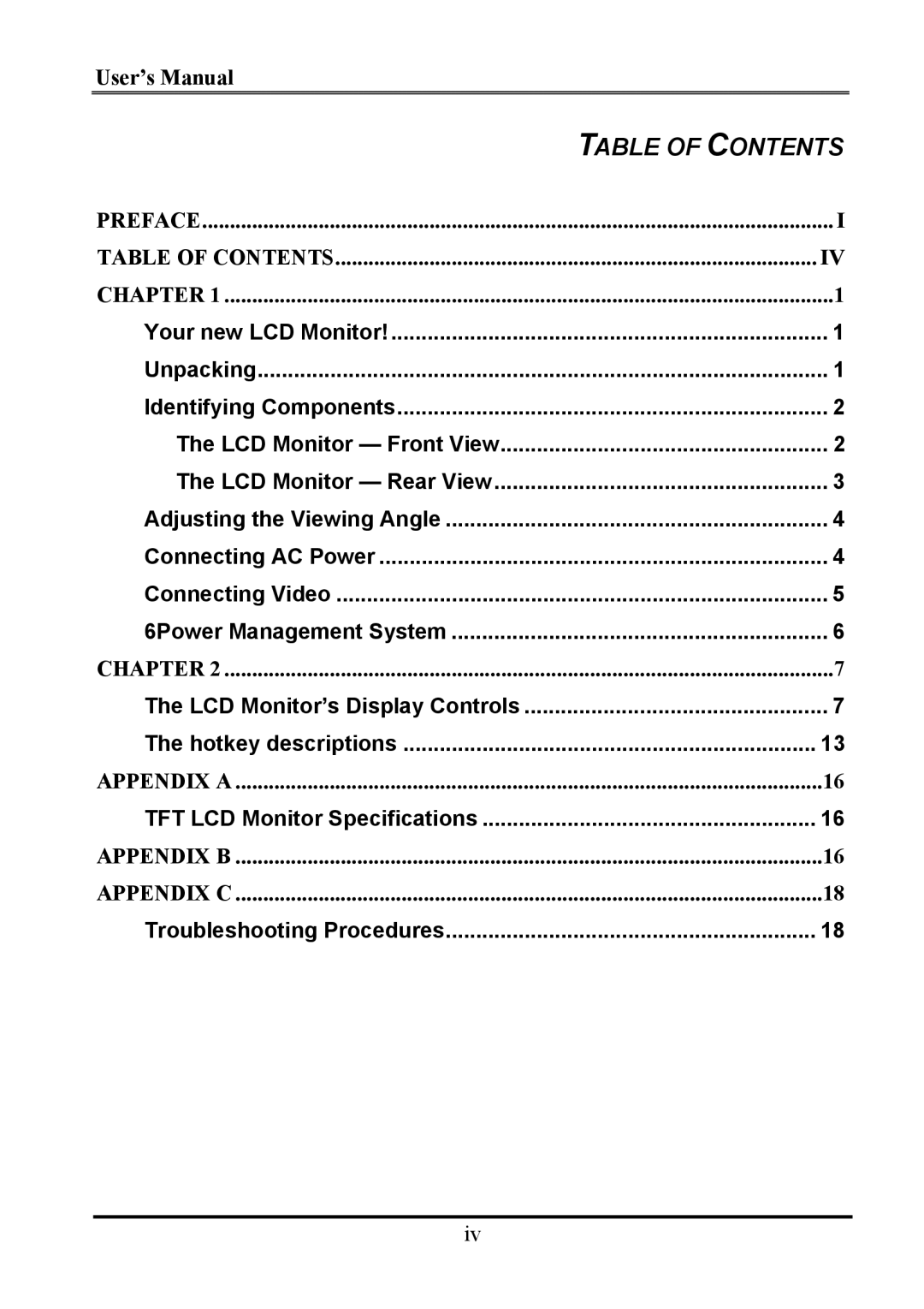 Planar WS231 manual Table of Contents 