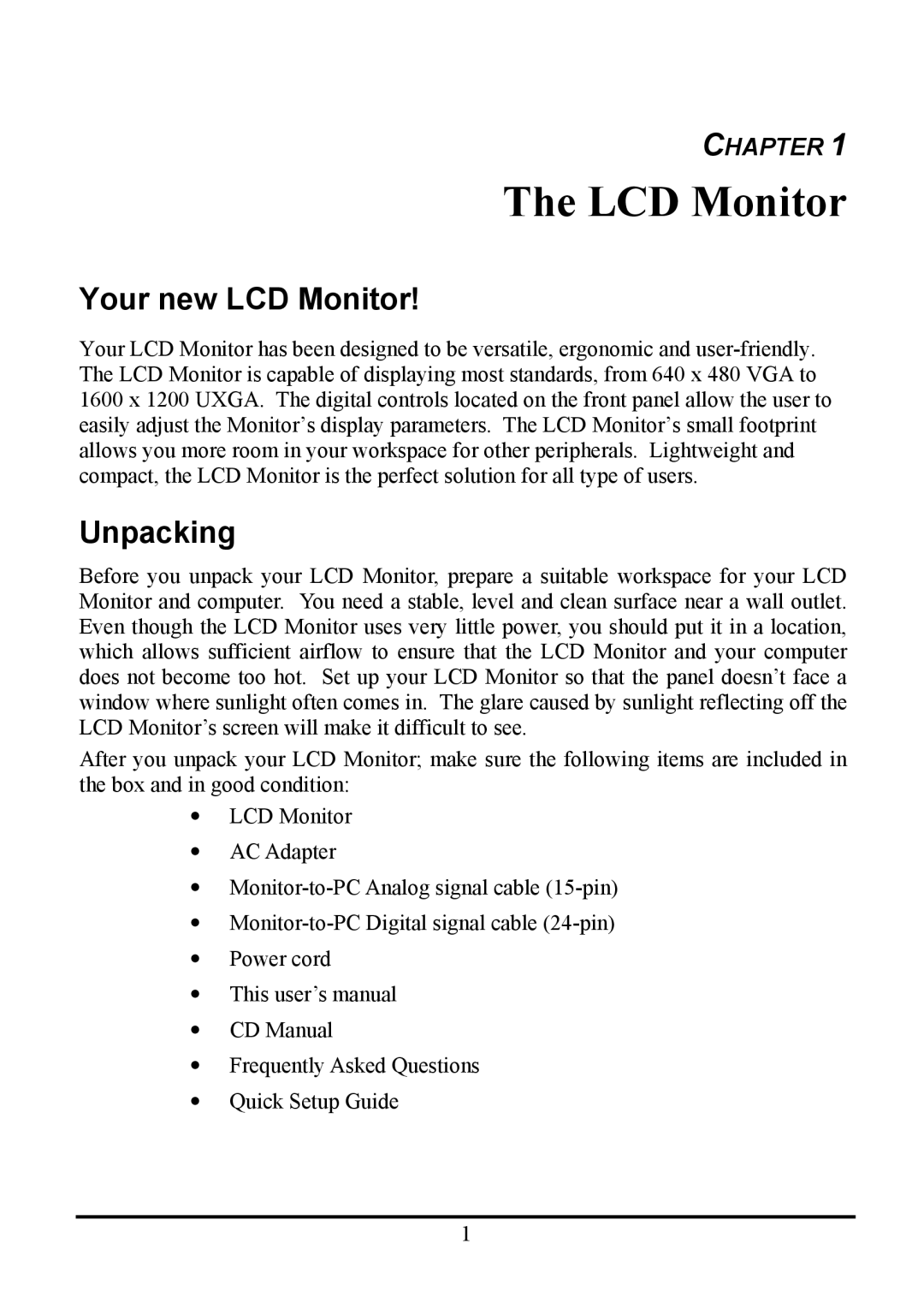 Planar WS231 manual Your new LCD Monitor, Unpacking 