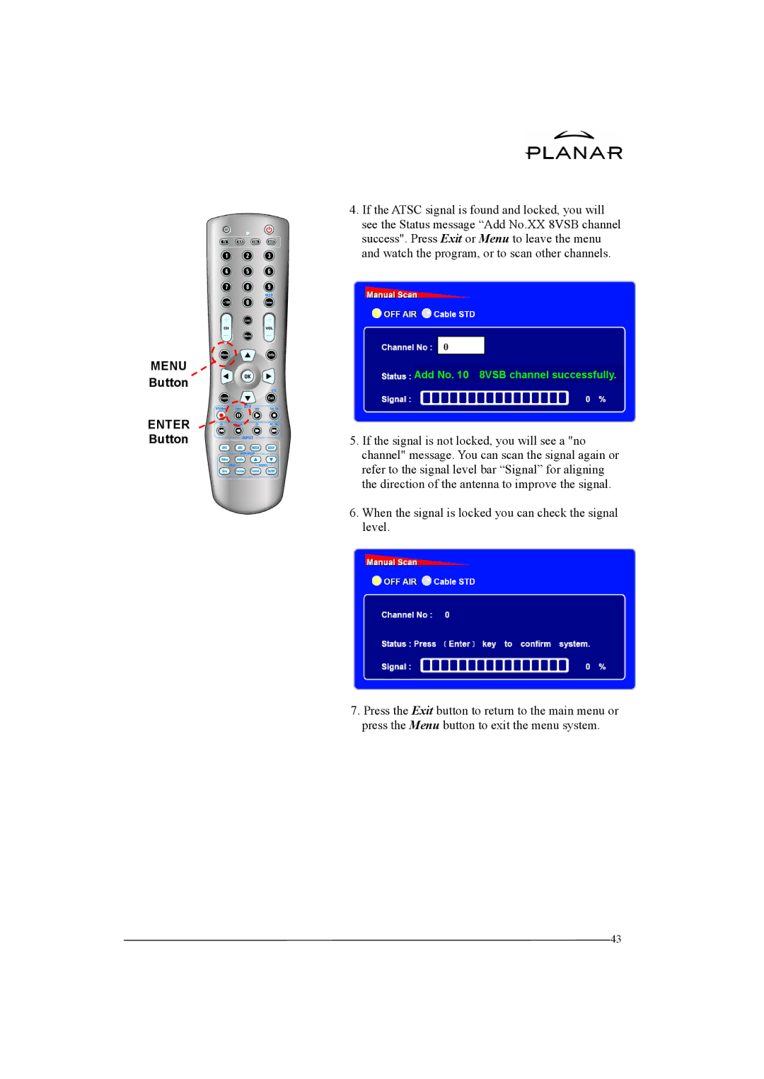 Planar XP37W manual Menu, Button Enter Button 