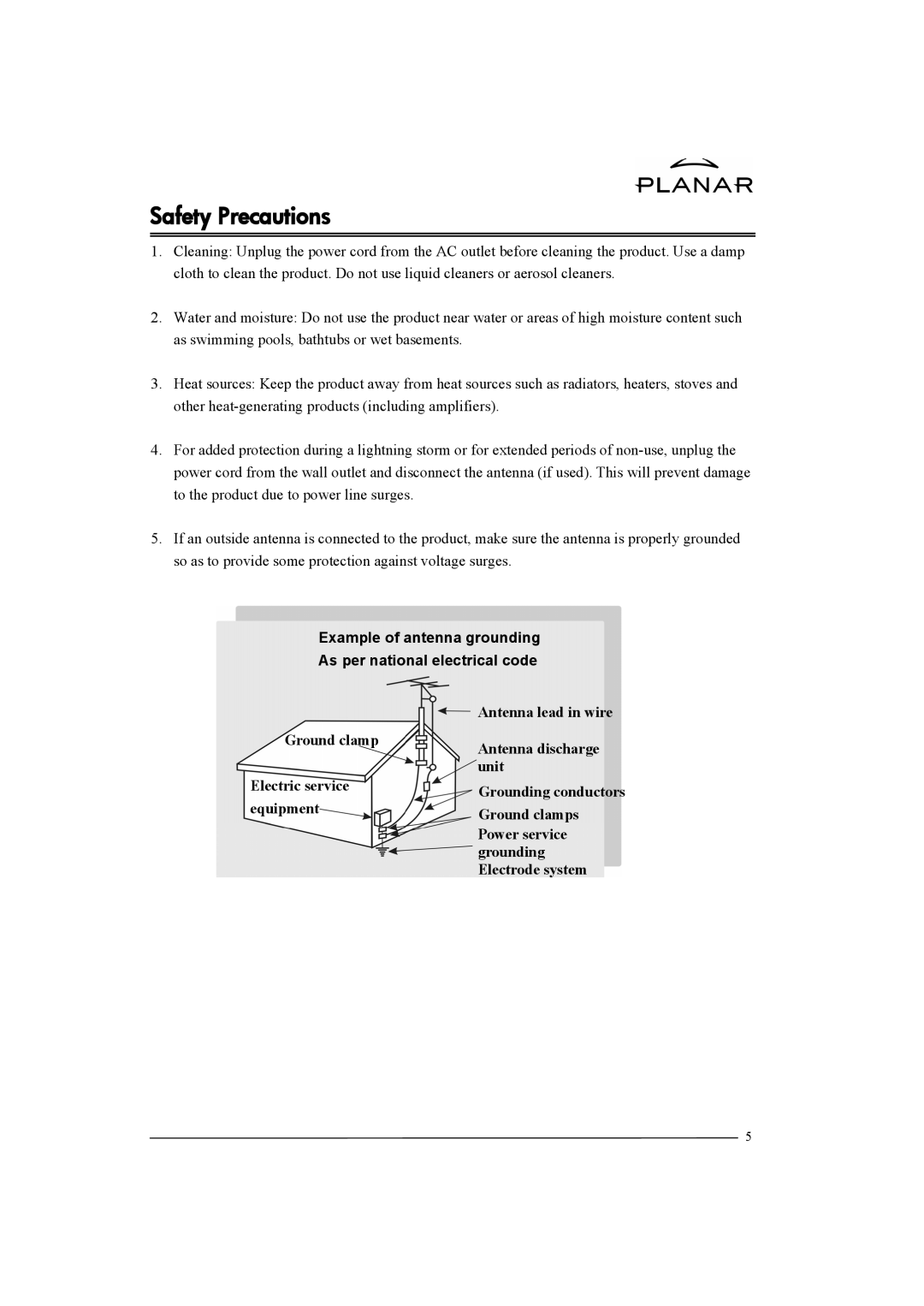 Planar XP37W manual Safety Precautions 