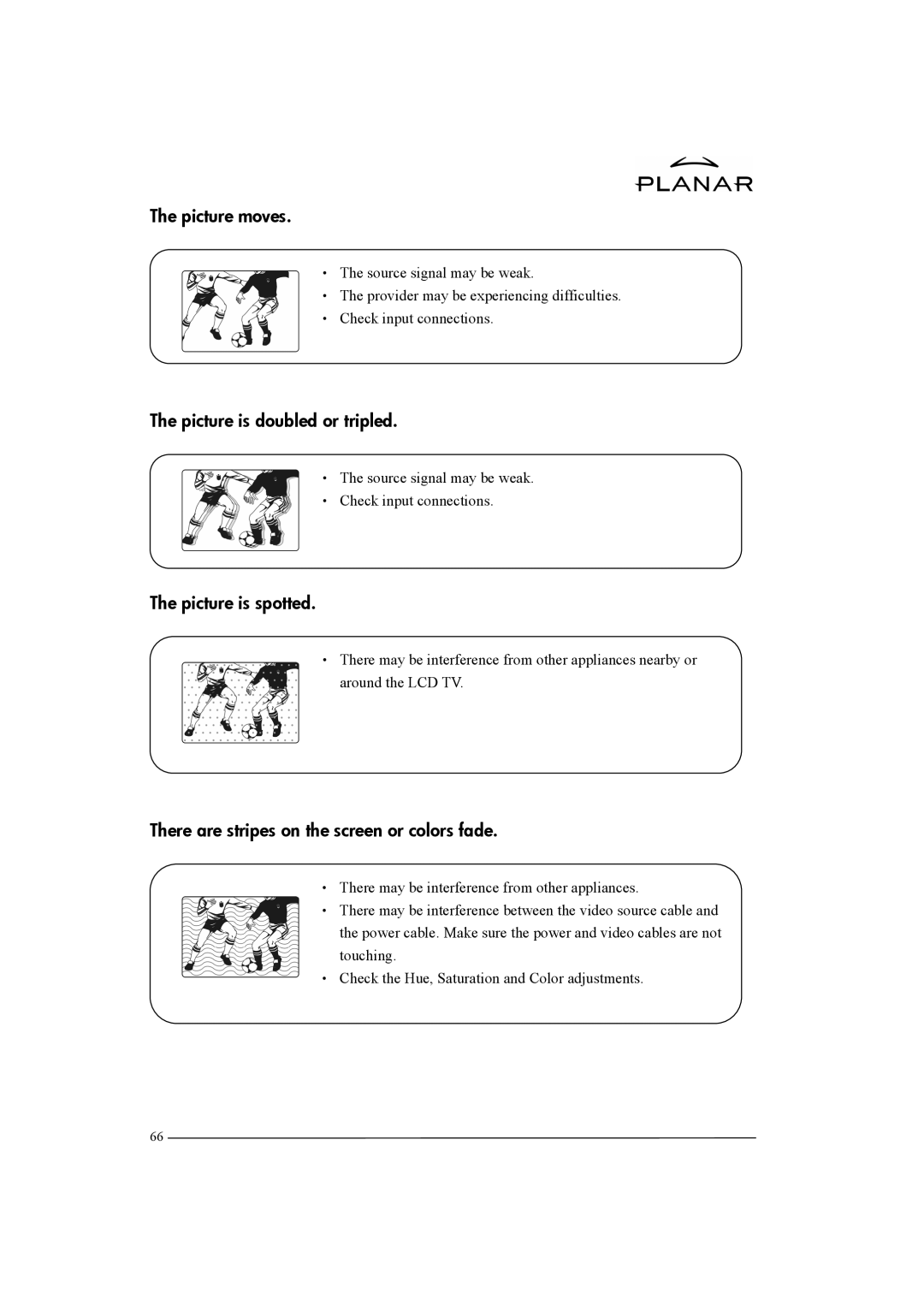 Planar XP37W manual Picture moves, Picture is doubled or tripled, Picture is spotted 