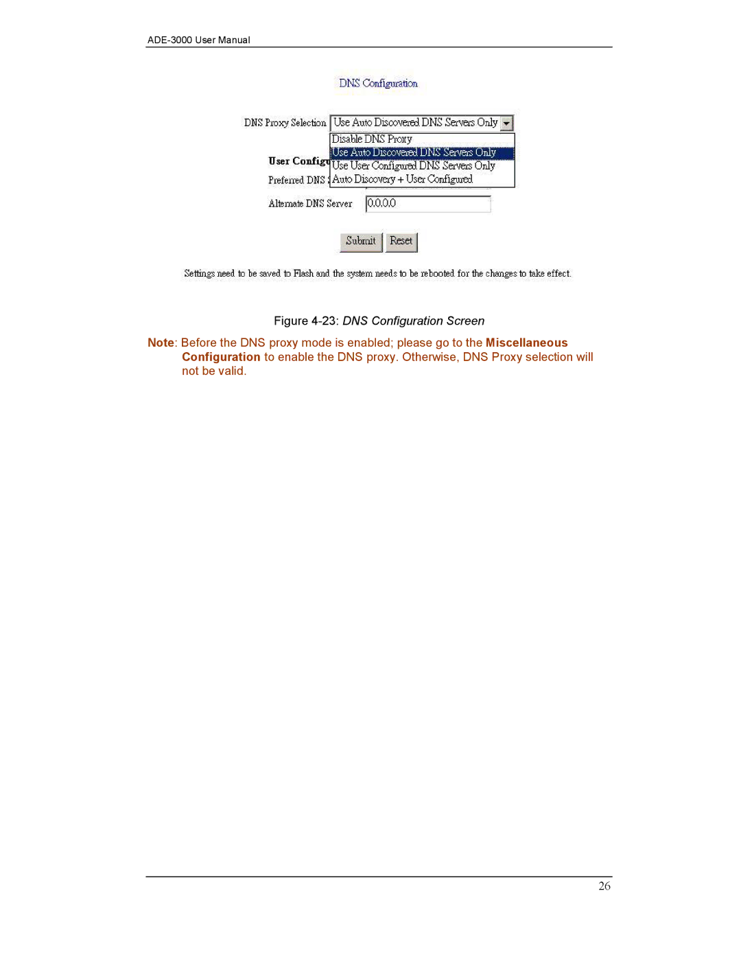 Planet Technology ADE-3000 user manual 23DNS Configuration Screen 