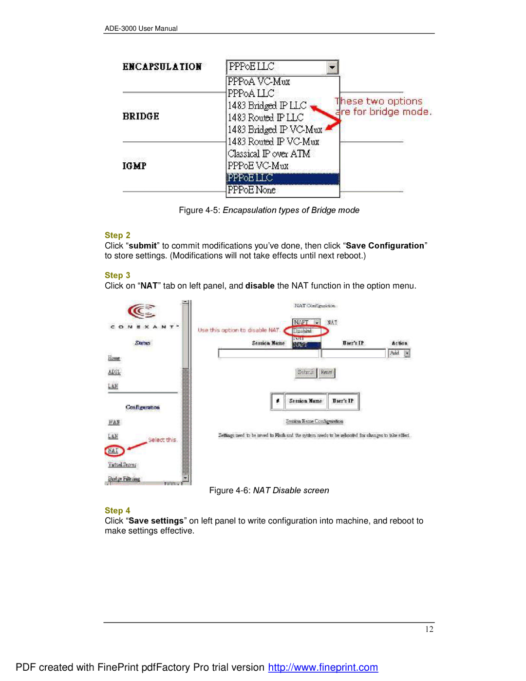 Planet Technology ADE-3000 user manual 5Encapsulation types of Bridge mode 