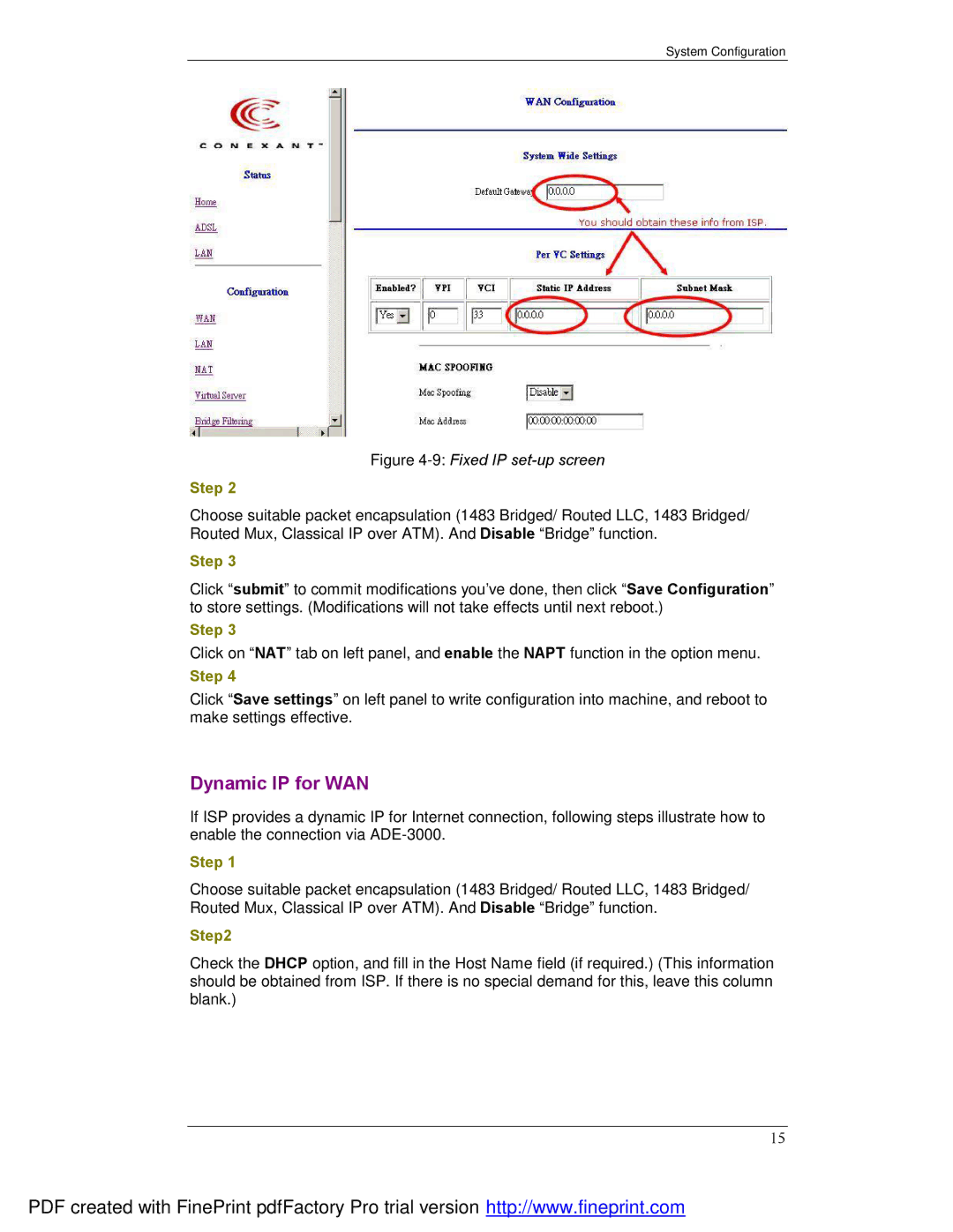 Planet Technology ADE-3000 user manual Dynamic IP for WAN 