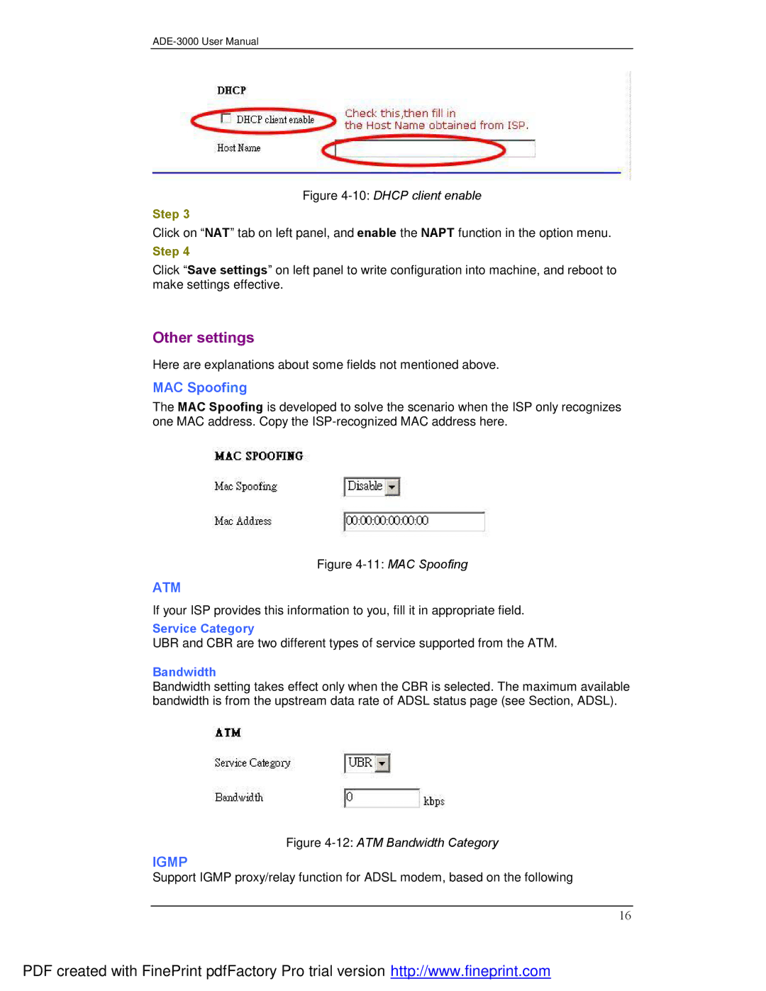 Planet Technology ADE-3000 user manual Service Category, Bandwidth 