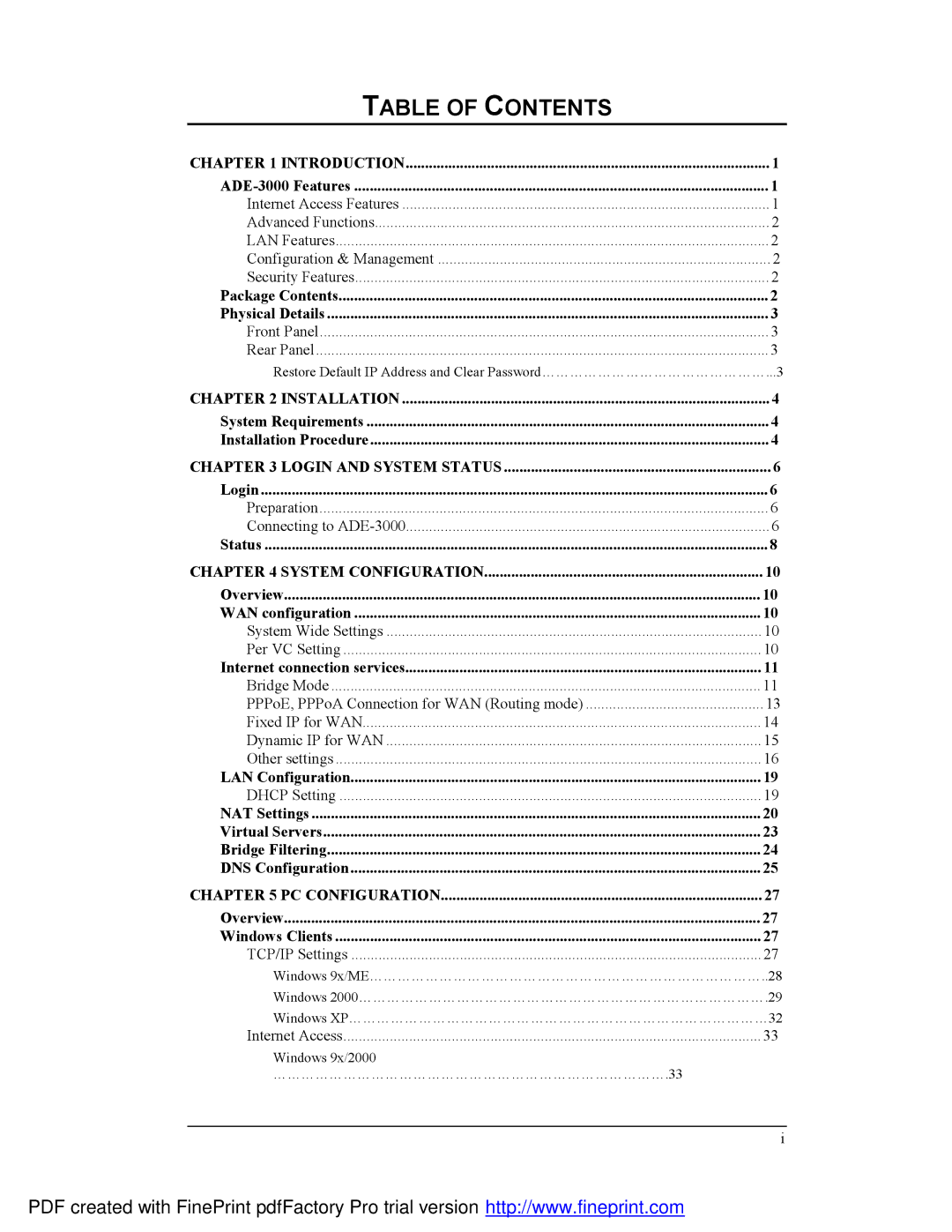 Planet Technology ADE-3000 user manual Table of Contents 