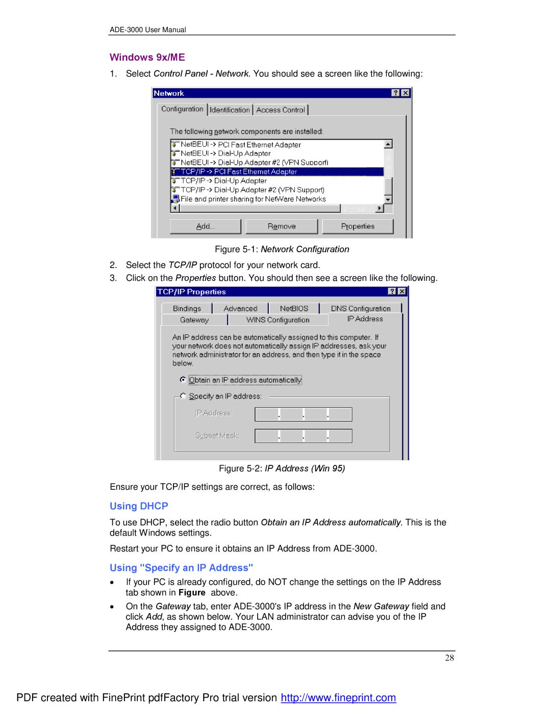 Planet Technology ADE-3000 user manual Windows 9x/ME 