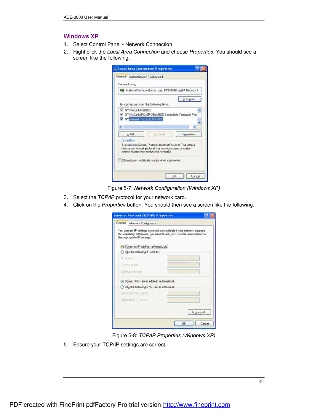 Planet Technology ADE-3000 user manual Windows XP 