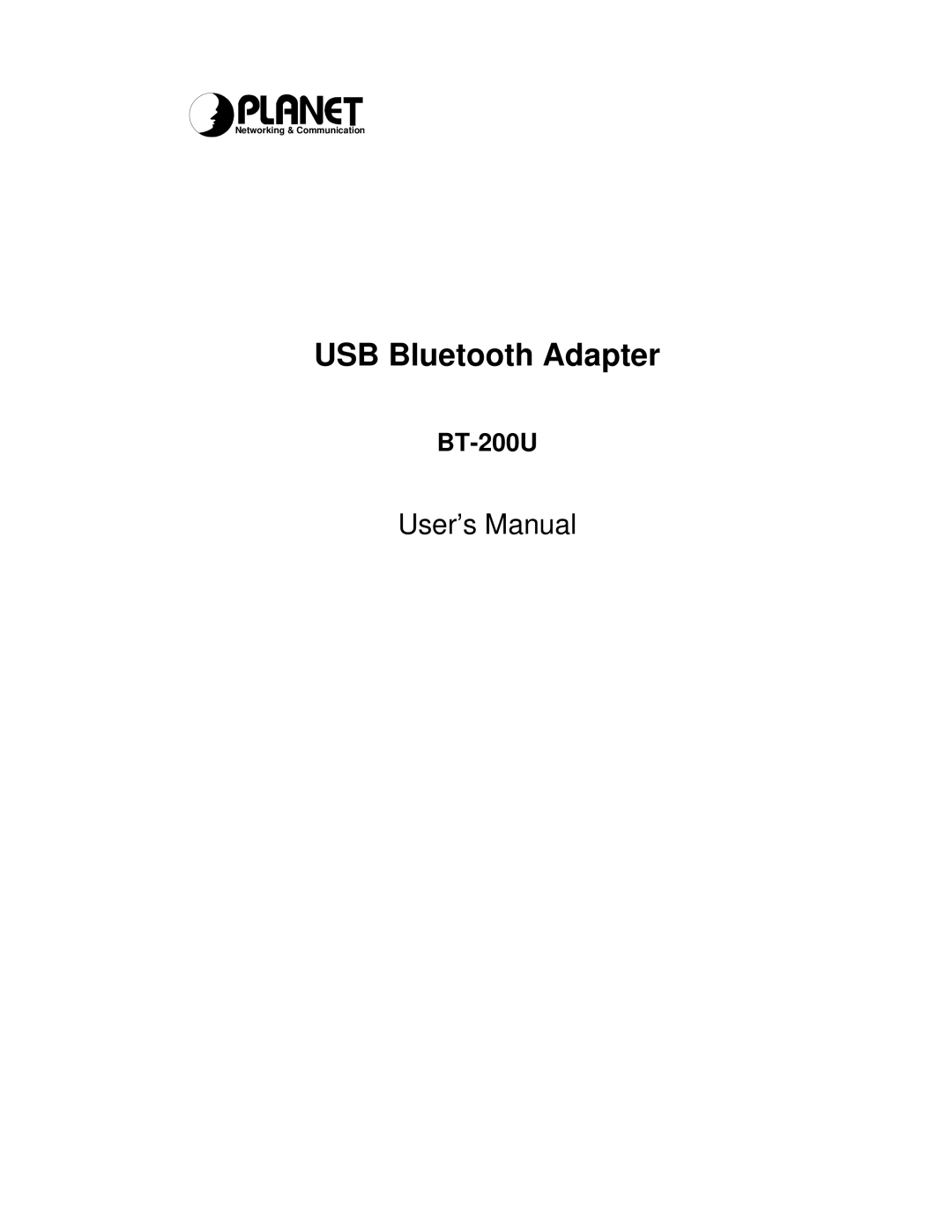 Planet Technology BT-200U user manual USB Bluetooth Adapter 