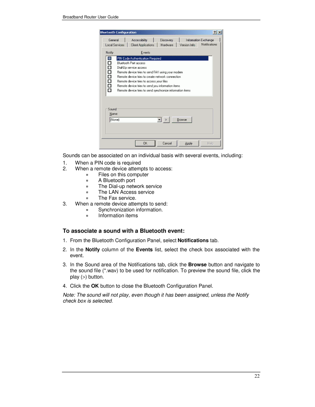 Planet Technology BT-200U user manual To associate a sound with a Bluetooth event 