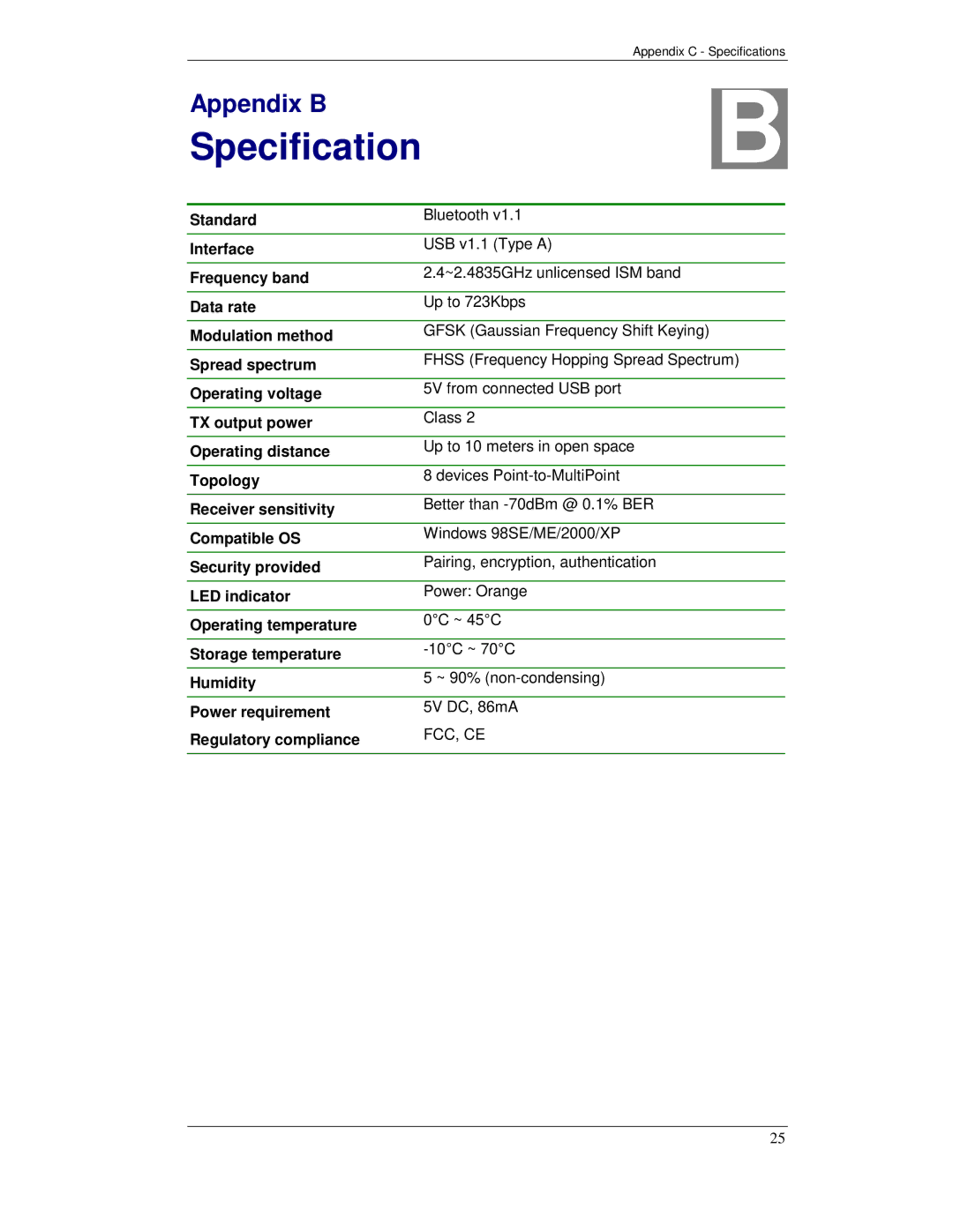 Planet Technology BT-200U user manual Specification 