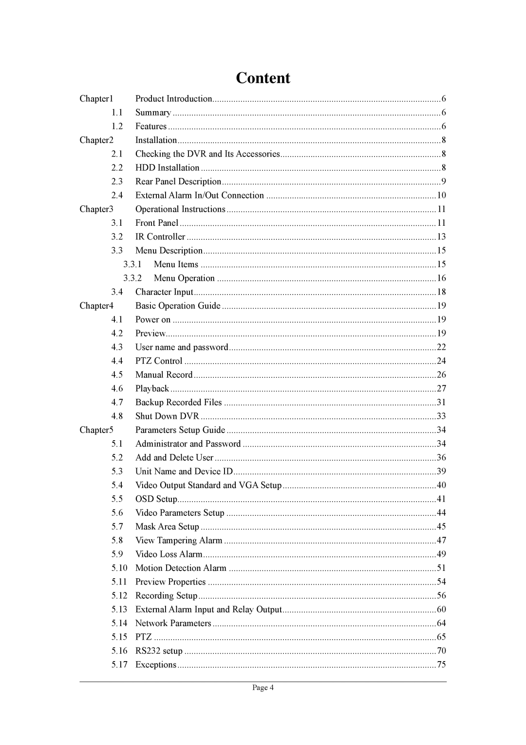 Planet Technology DVR-1670, DVR-470 user manual Content 