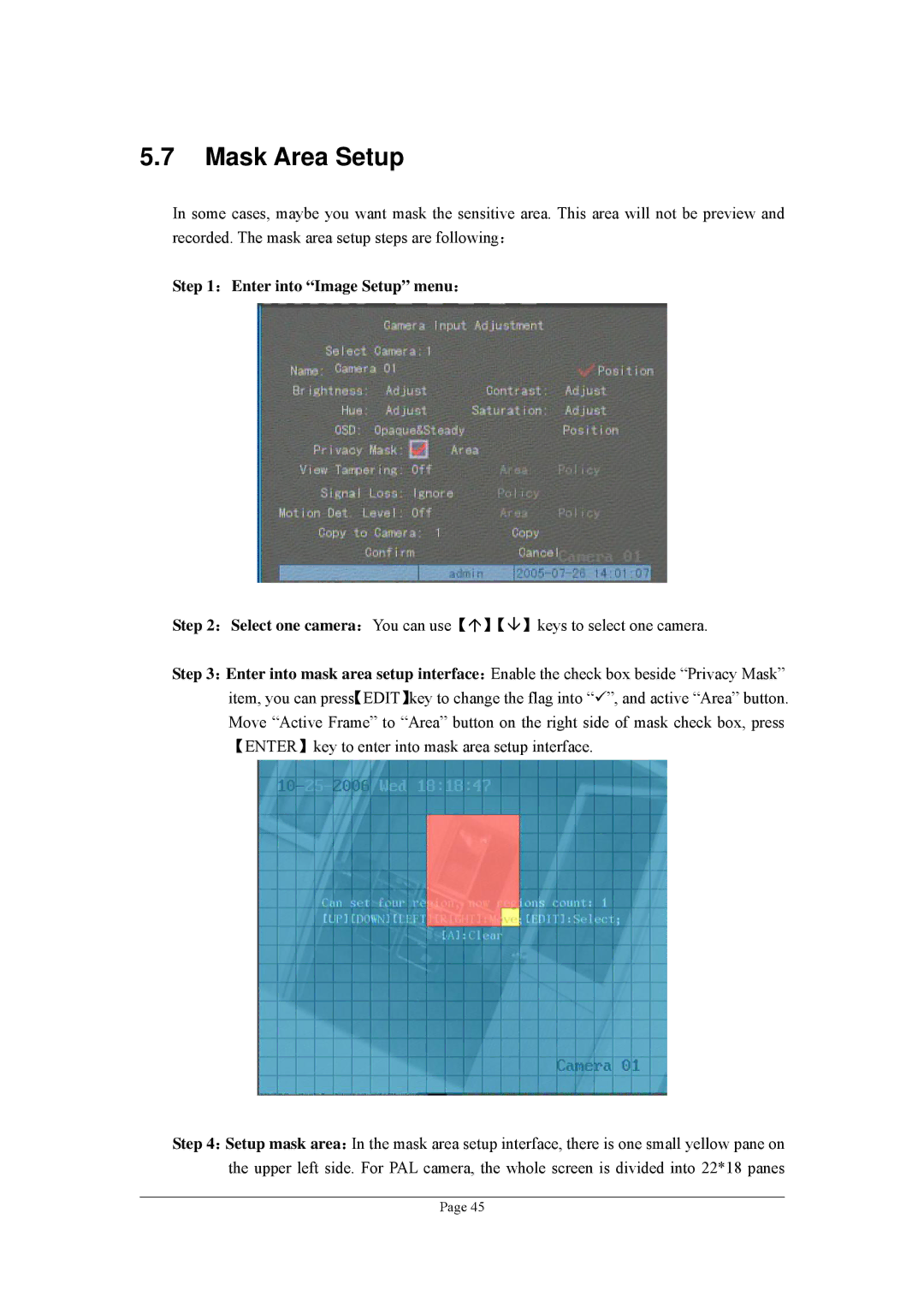 Planet Technology DVR-470, DVR-1670 user manual Mask Area Setup 