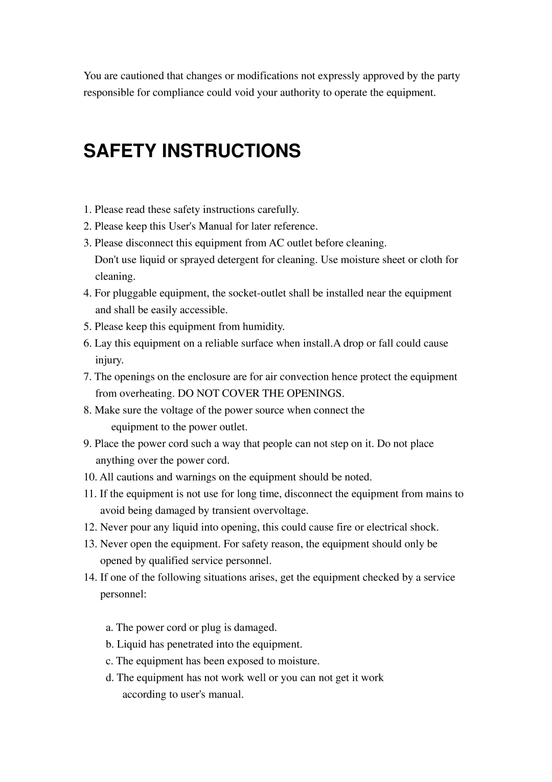 Planet Technology ENW-9503, ENW-9504 user manual Safety Instructions 