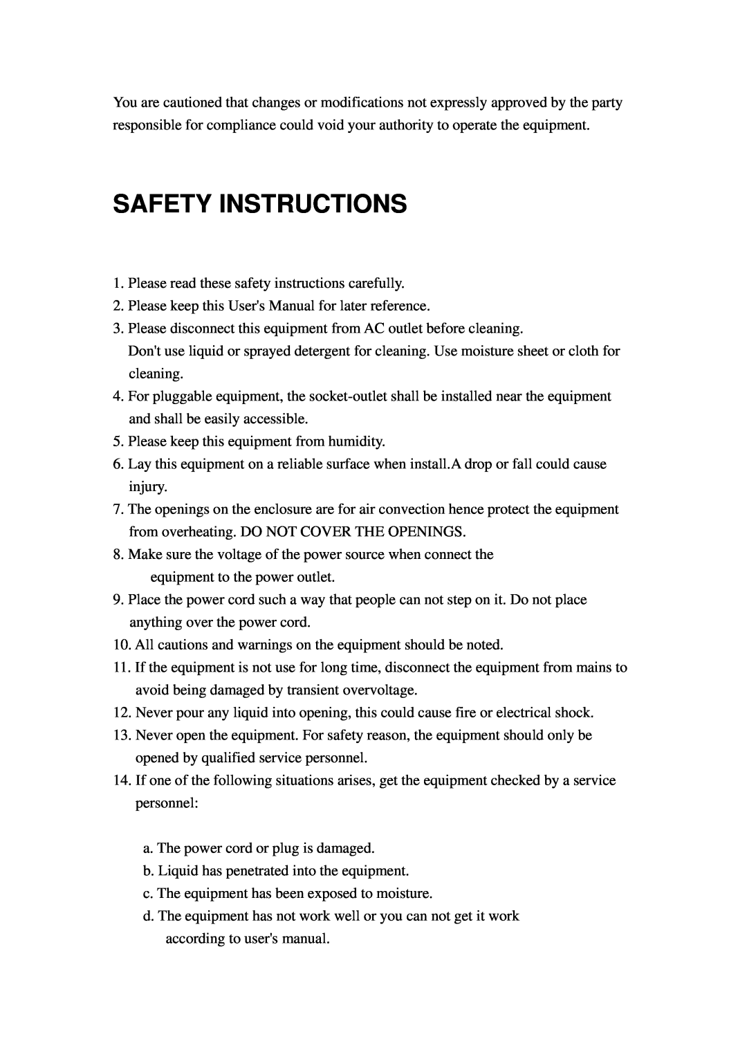 Planet Technology ENW-9503, ENW-9504 user manual Safety Instructions 