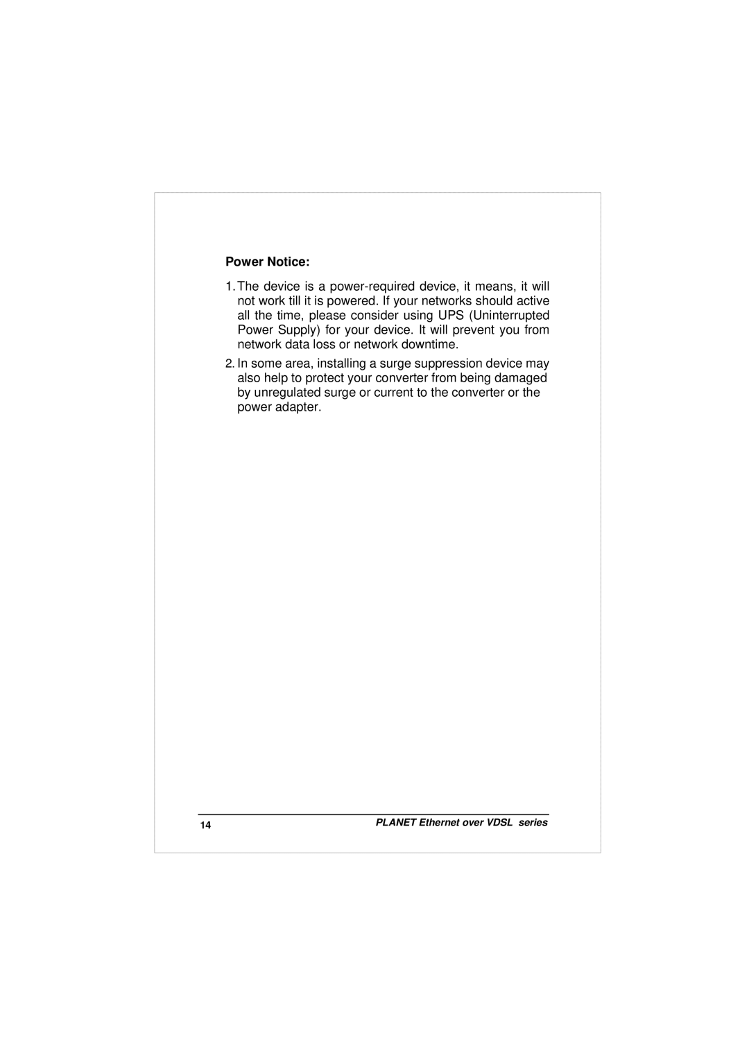 Planet Technology EV-401M, EV-401S user manual Power Notice 