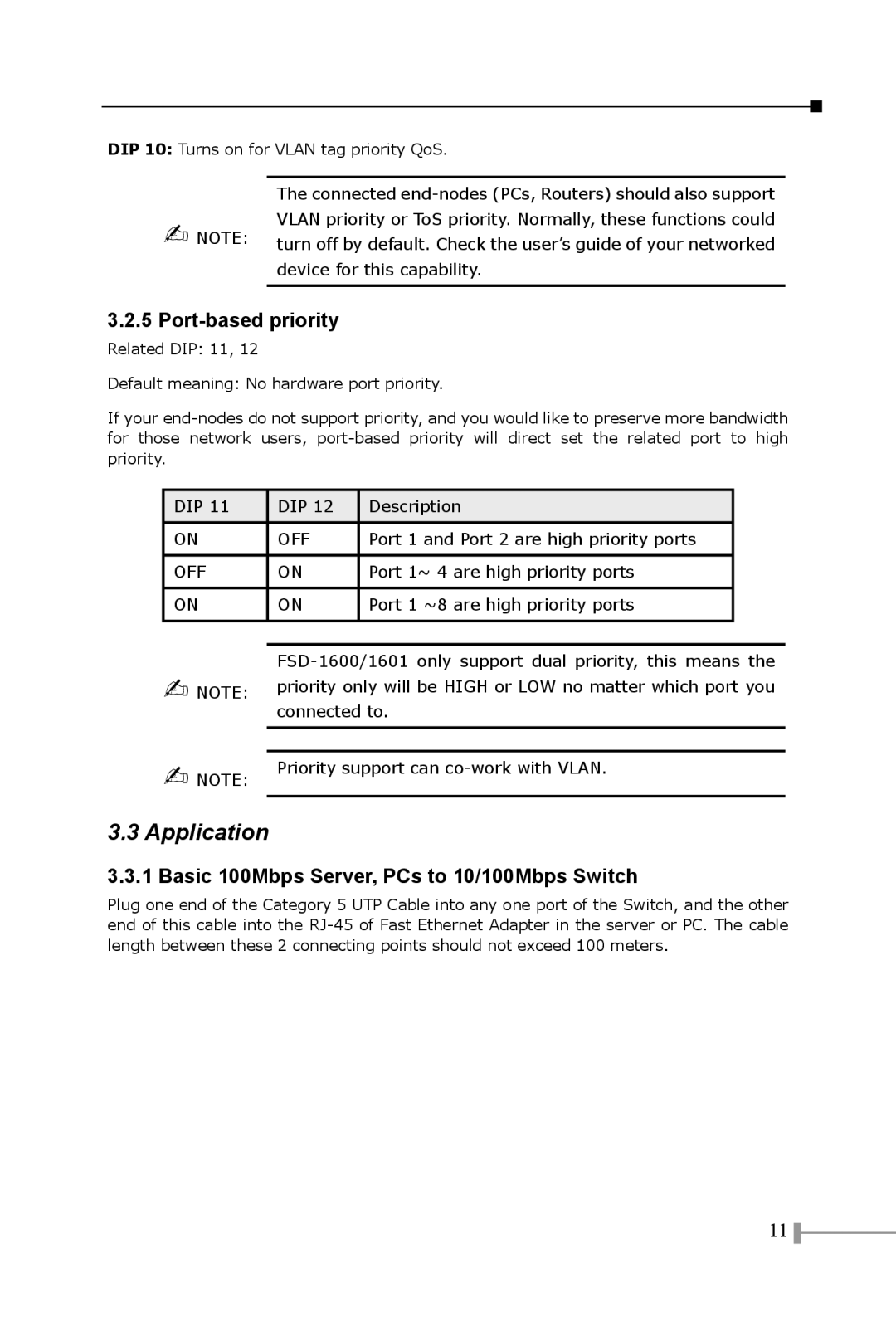 Planet Technology FSD-800, FSD-1600, FSD-801, FSD-1601SC, FSD-1601 ST manual Application, Port-based priority, Off 