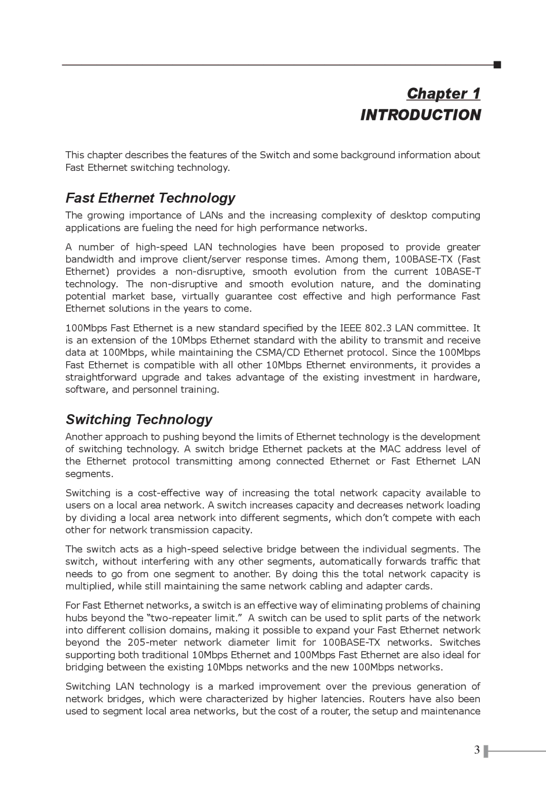 Planet Technology FSD-803, FSD-1603, FSD-503 manual Introduction, Fast Ethernet Technology, Switching Technology 