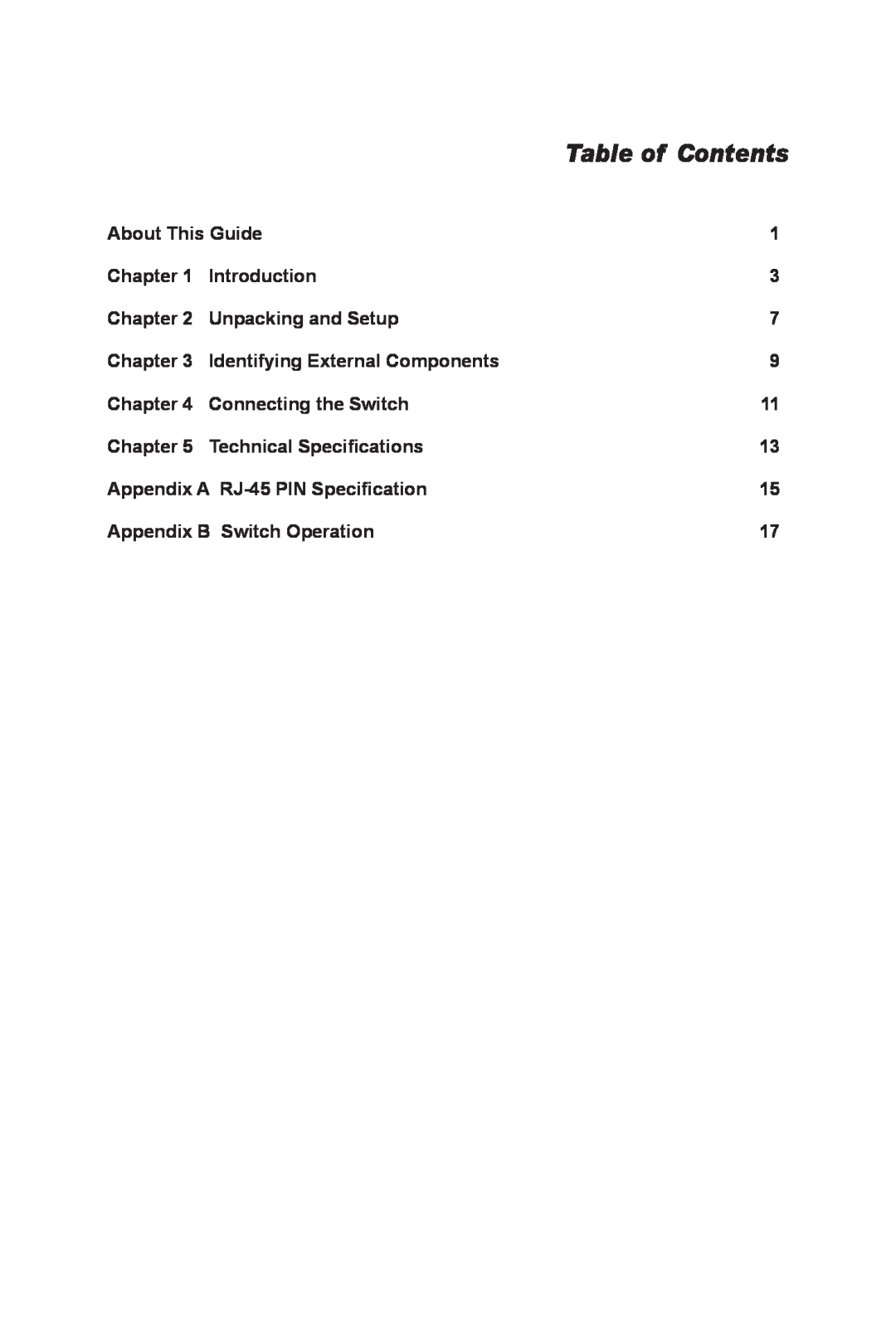Planet Technology FSD-803, FSD-1603, FSD-503 manual Table of Contents 