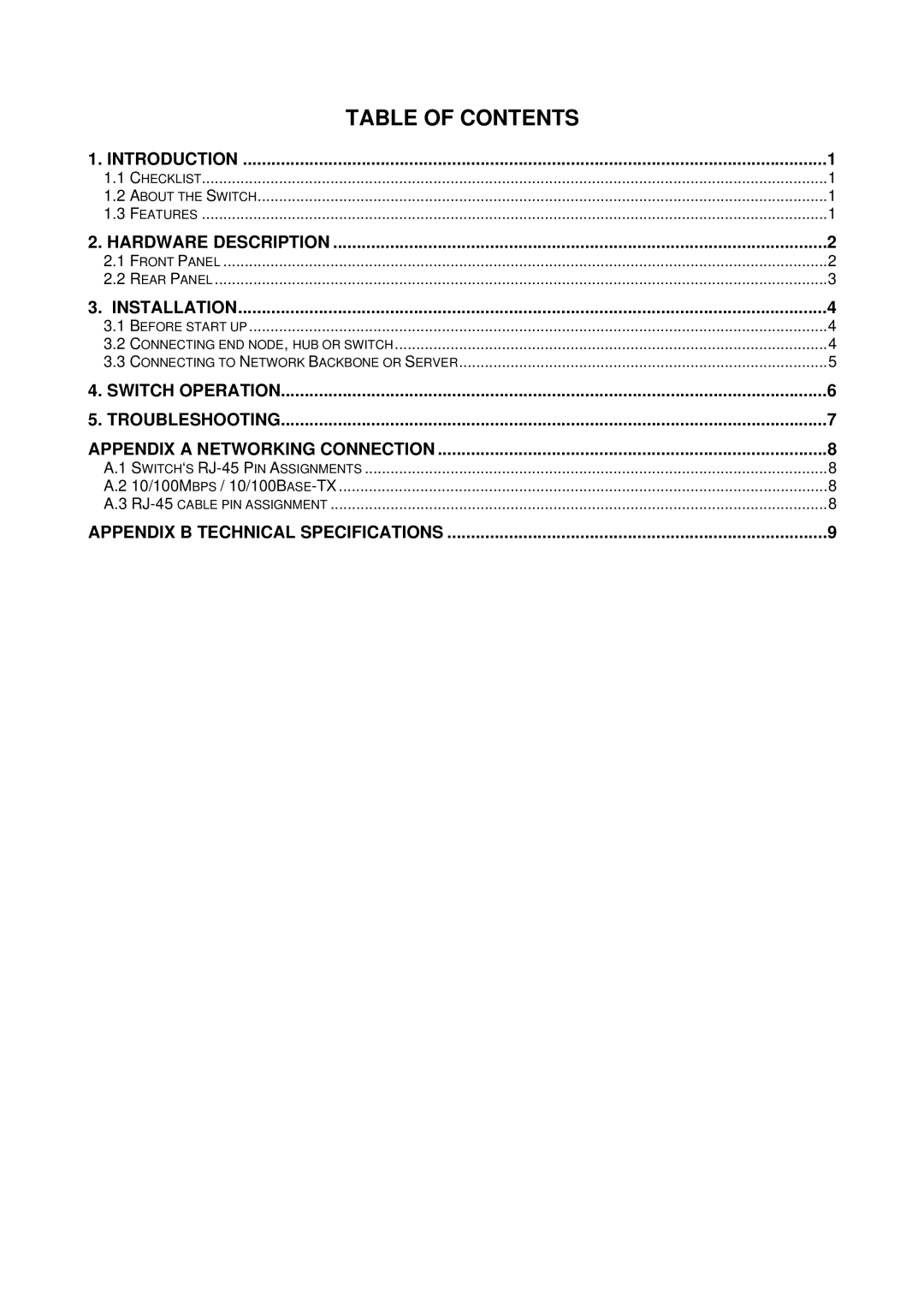 Planet Technology GSD-1020 user manual Table of Contents 