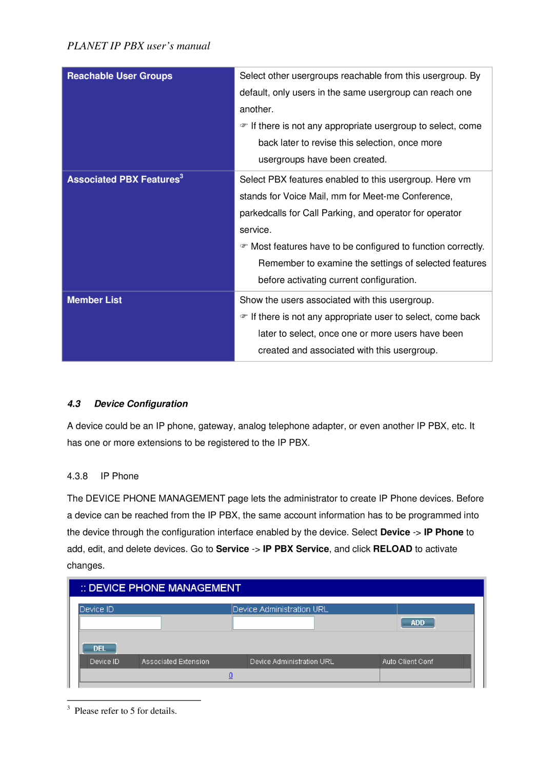 Planet Technology IPX-1800N user manual Reachable User Groups, Associated PBX Features3, Member List, Device Configuration 