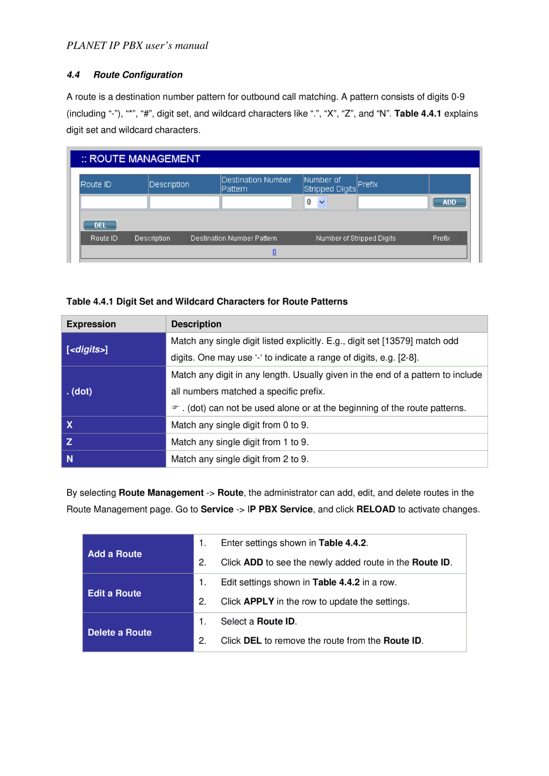 Planet Technology IPX-1800N user manual Route Configuration, Dot, Delete a Route 